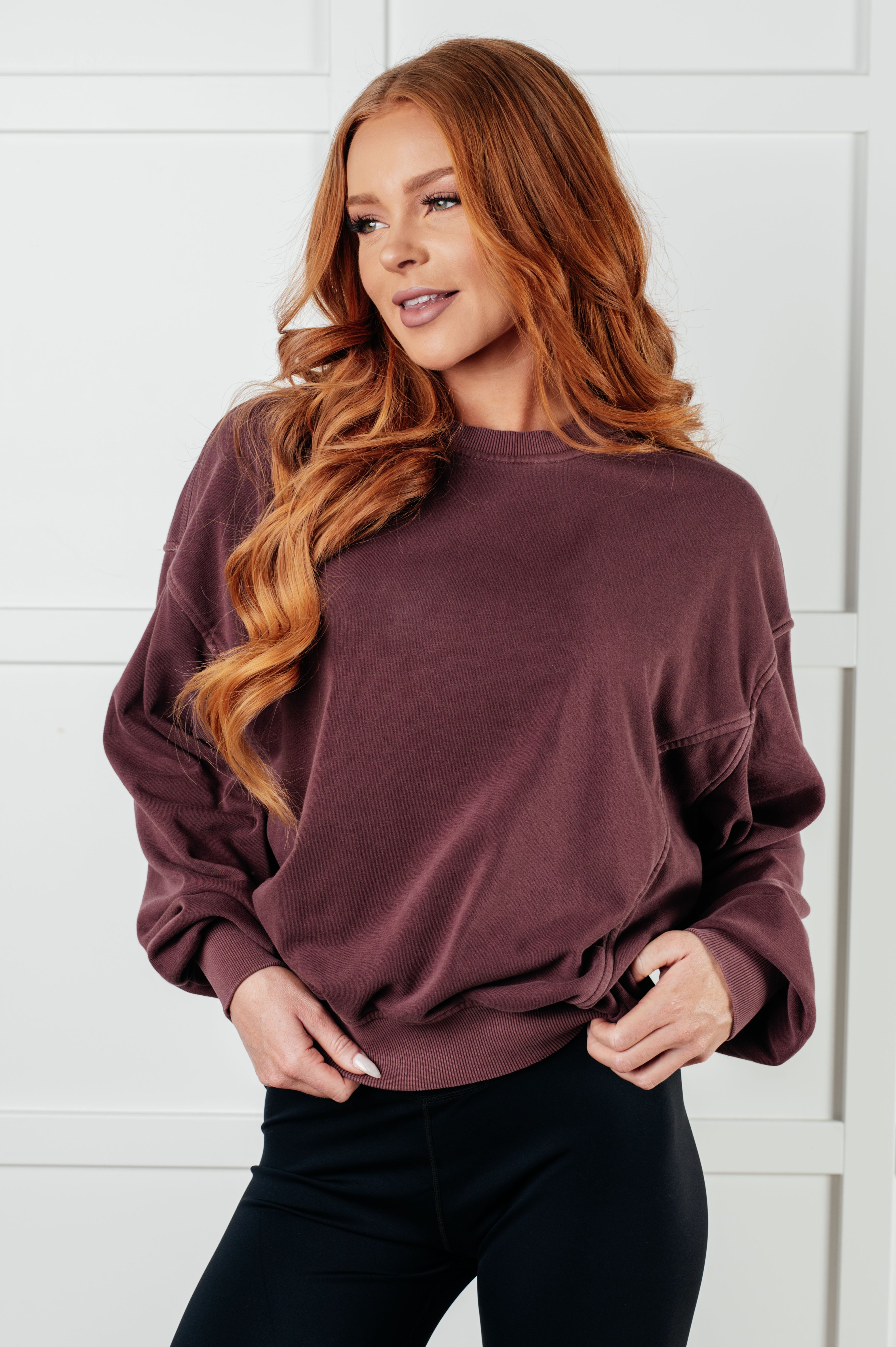 Beyond the Basics Pullover in Eggplant-Tops-Stay Foxy Boutique, Florissant, Missouri