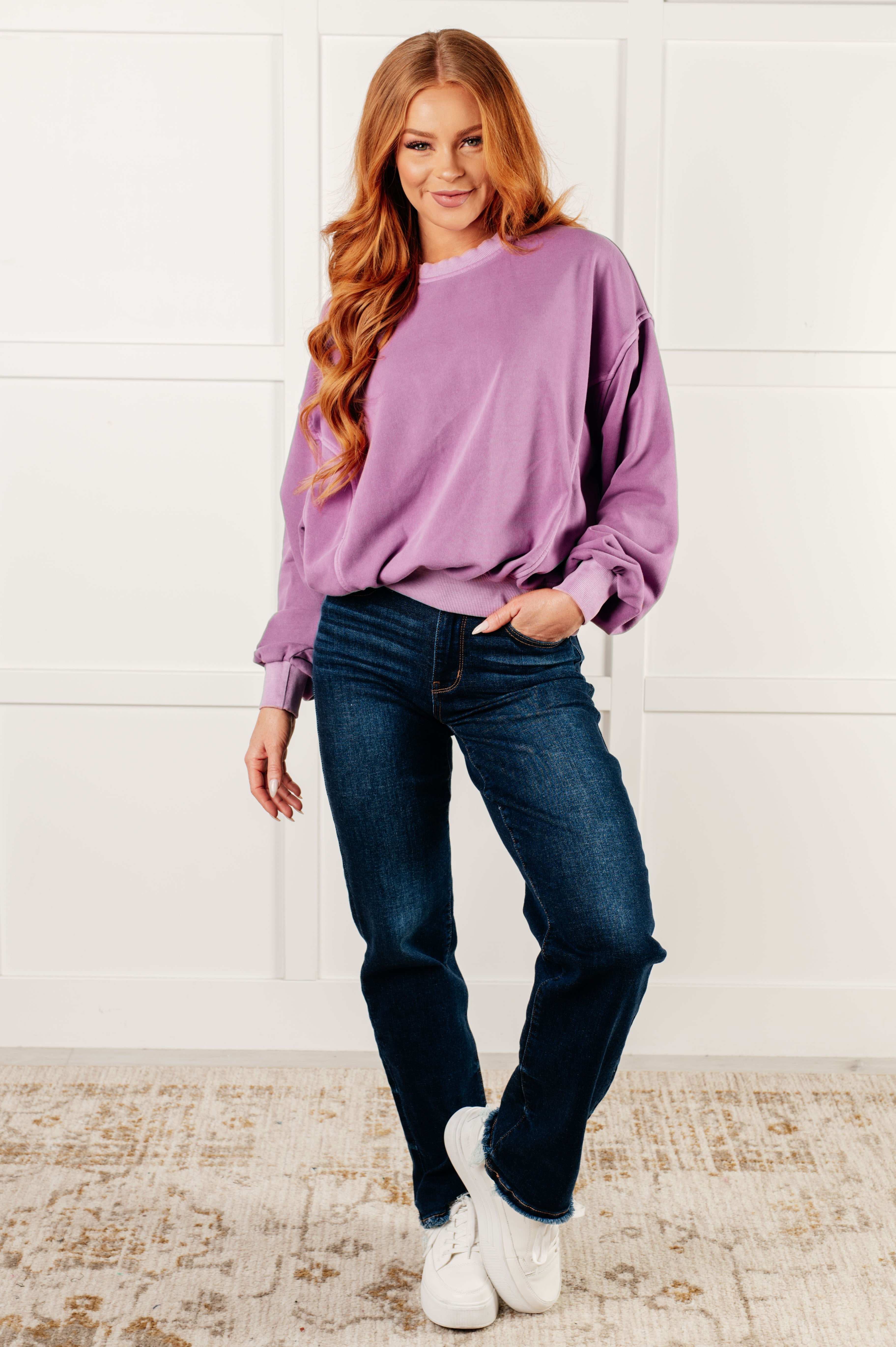 Beyond the Basics Pullover in Violet-Tops-Stay Foxy Boutique, Florissant, Missouri