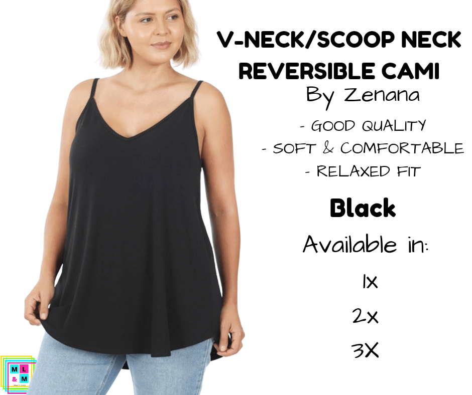 PLUS V-Neck/Scoop Neck Reversible Cami - Black-Tank Top-Stay Foxy Boutique, Florissant, Missouri