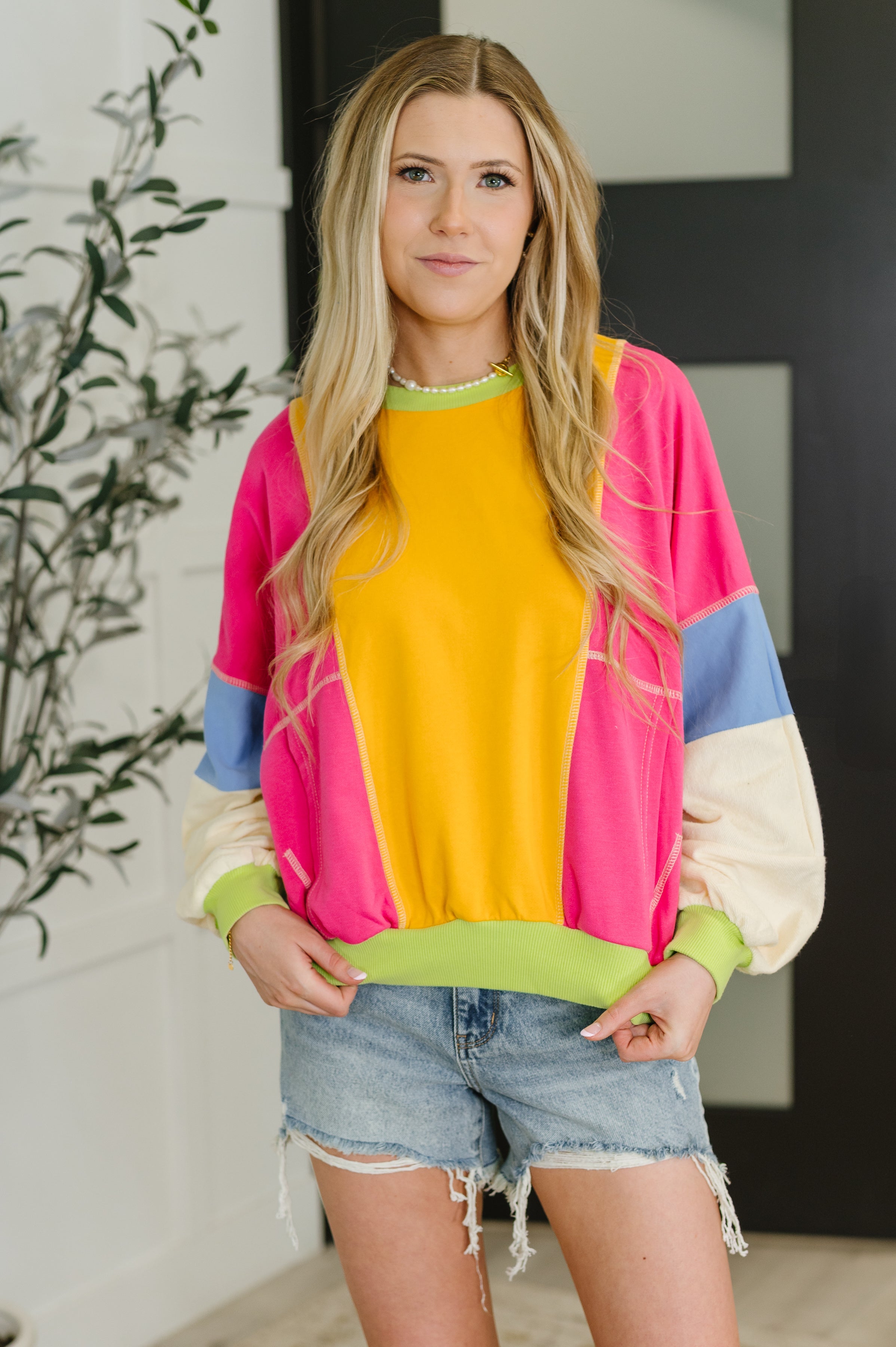 Blockbuster Color Block Pullover in Bright-Womens-Stay Foxy Boutique, Florissant, Missouri