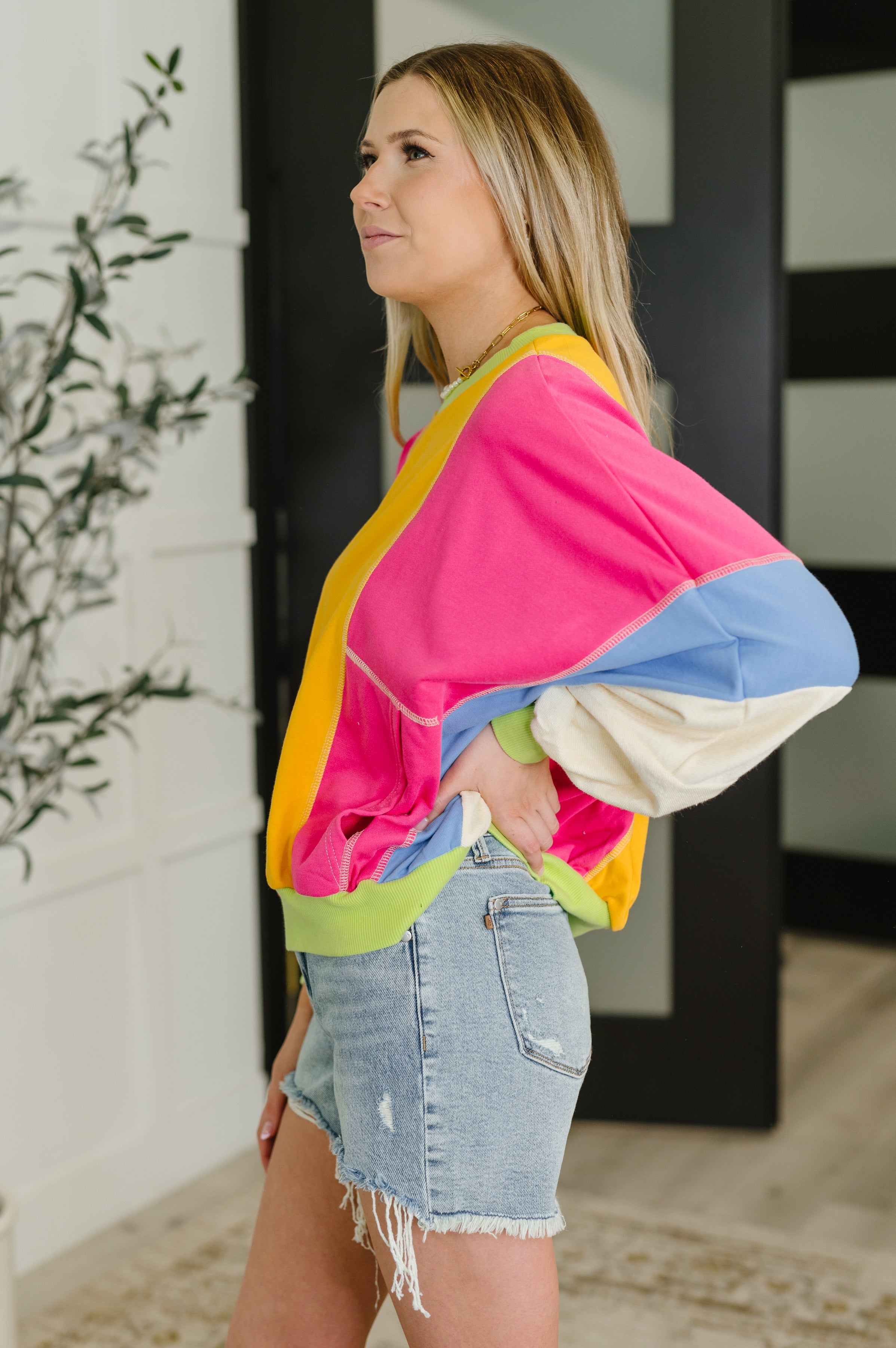 Blockbuster Color Block Pullover in Bright-Womens-Stay Foxy Boutique, Florissant, Missouri