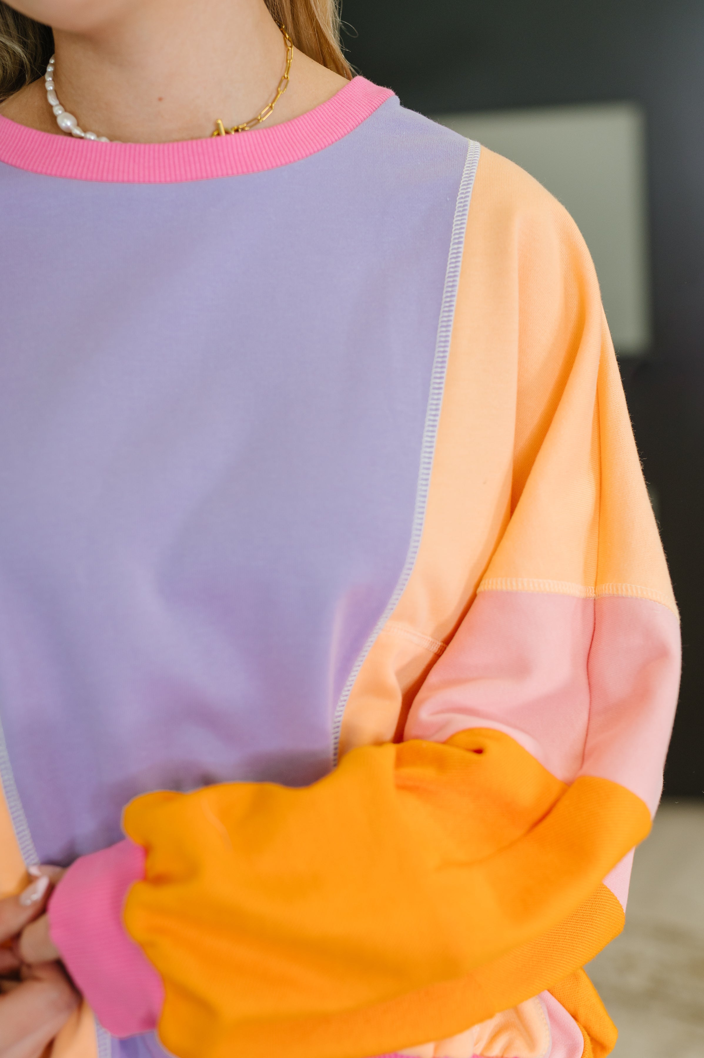 Blockbuster Color Block Pullover in Muted-Womens-Stay Foxy Boutique, Florissant, Missouri