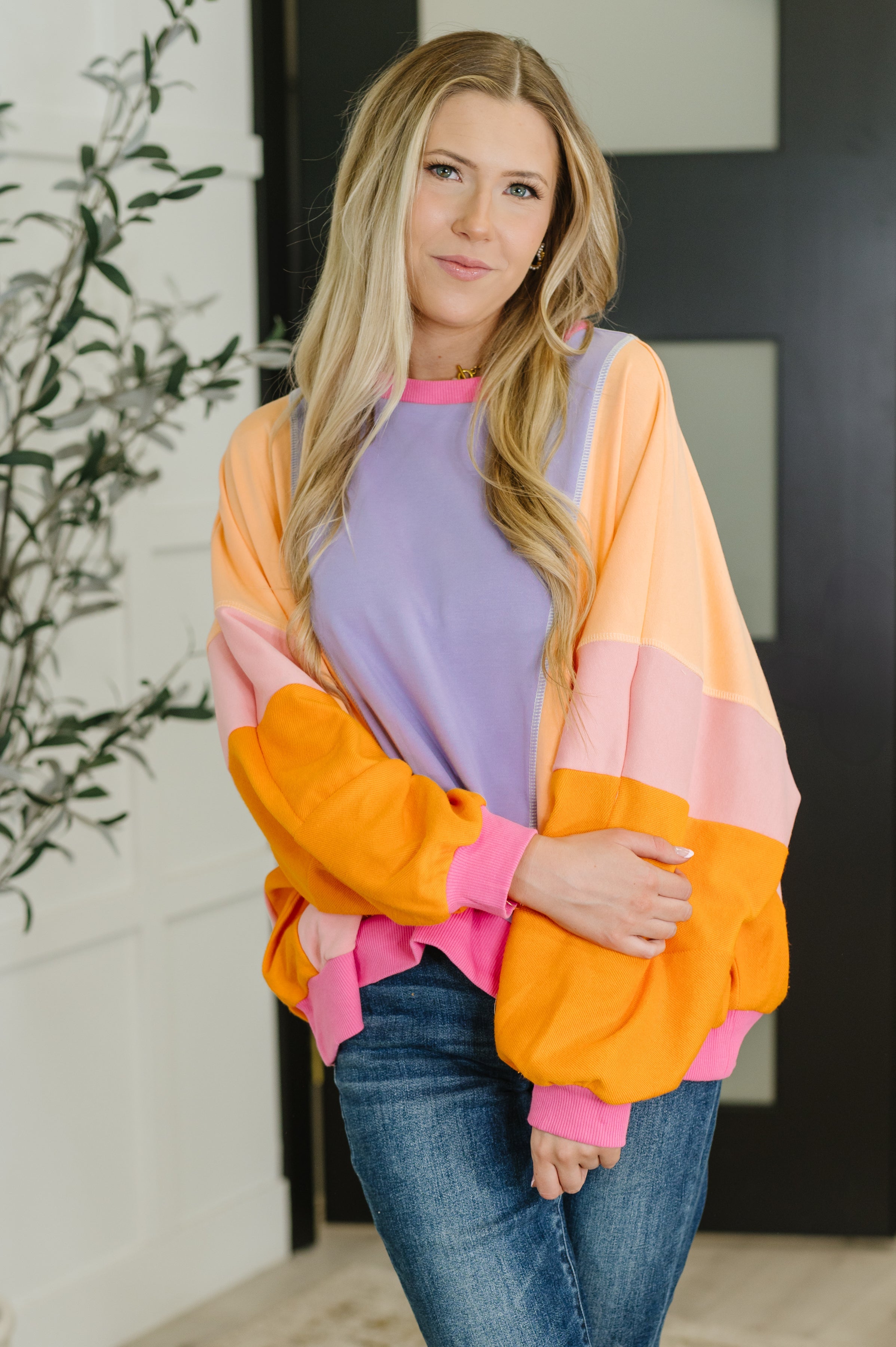Blockbuster Color Block Pullover in Muted-Womens-Stay Foxy Boutique, Florissant, Missouri