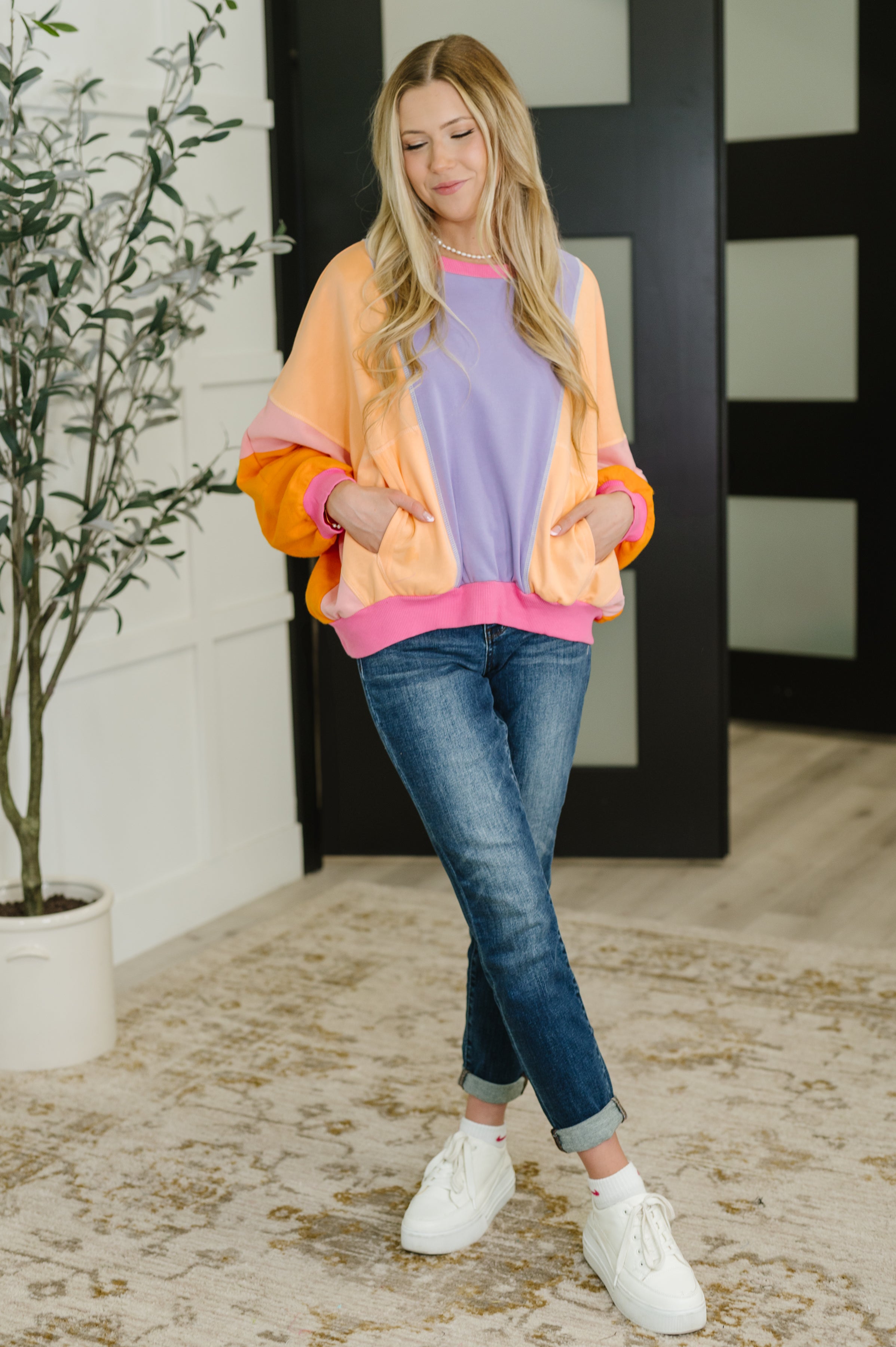 Blockbuster Color Block Pullover in Muted-Womens-Stay Foxy Boutique, Florissant, Missouri