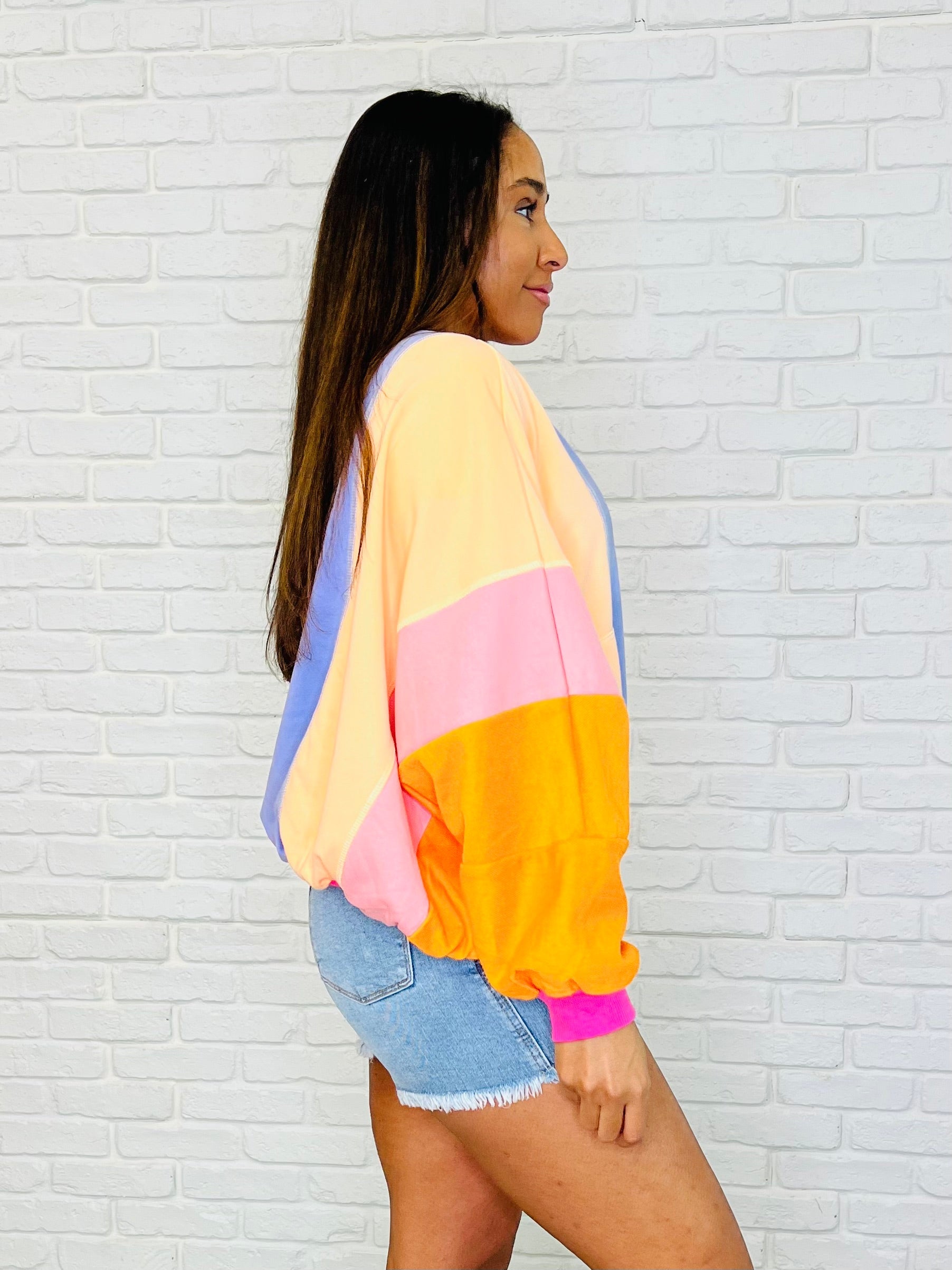 Blockbuster Color Block Pullover in Muted-Womens-Stay Foxy Boutique, Florissant, Missouri