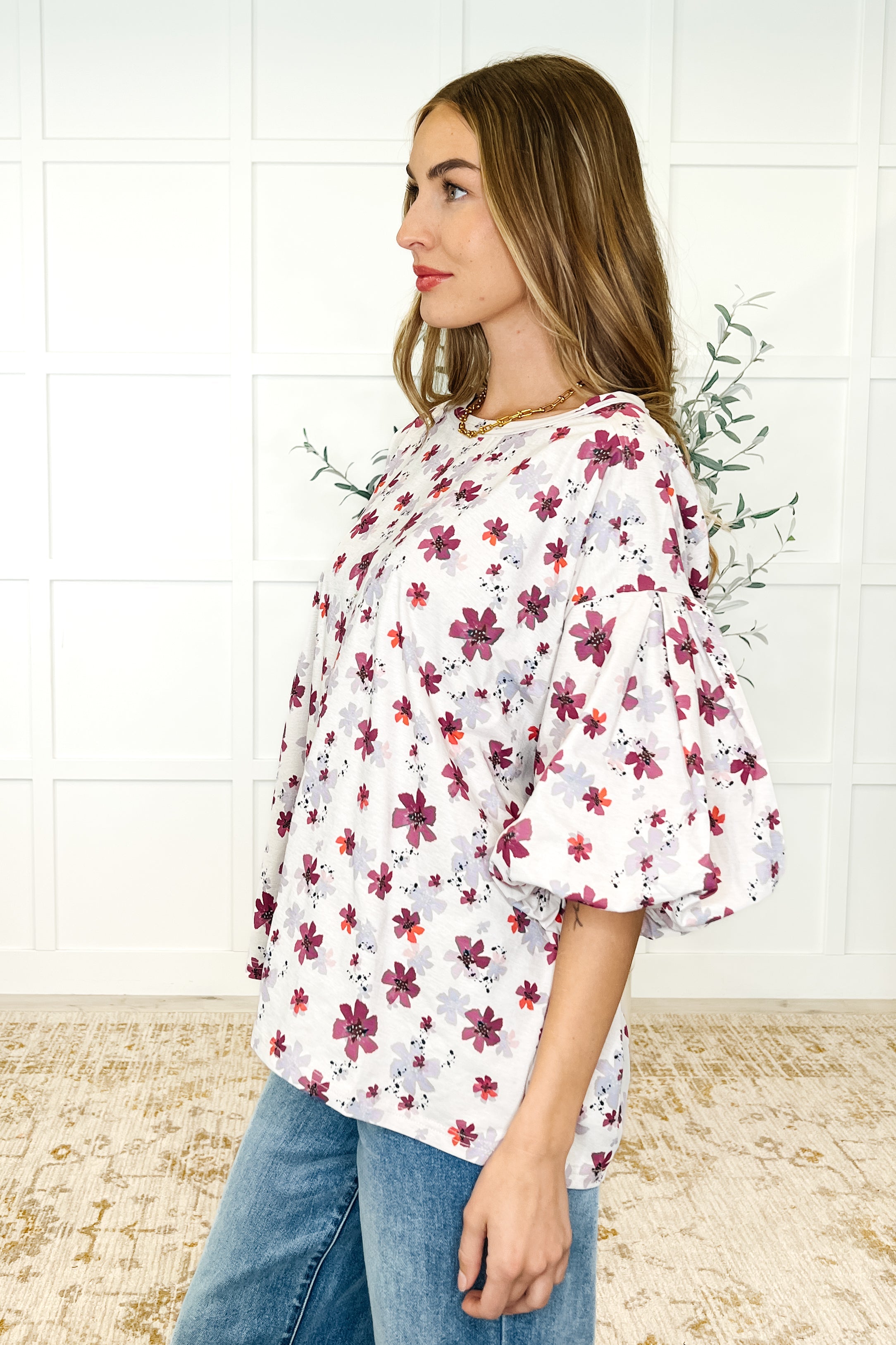 Blossom Breeze Balloon Sleeve Blouse-Womens-Stay Foxy Boutique, Florissant, Missouri