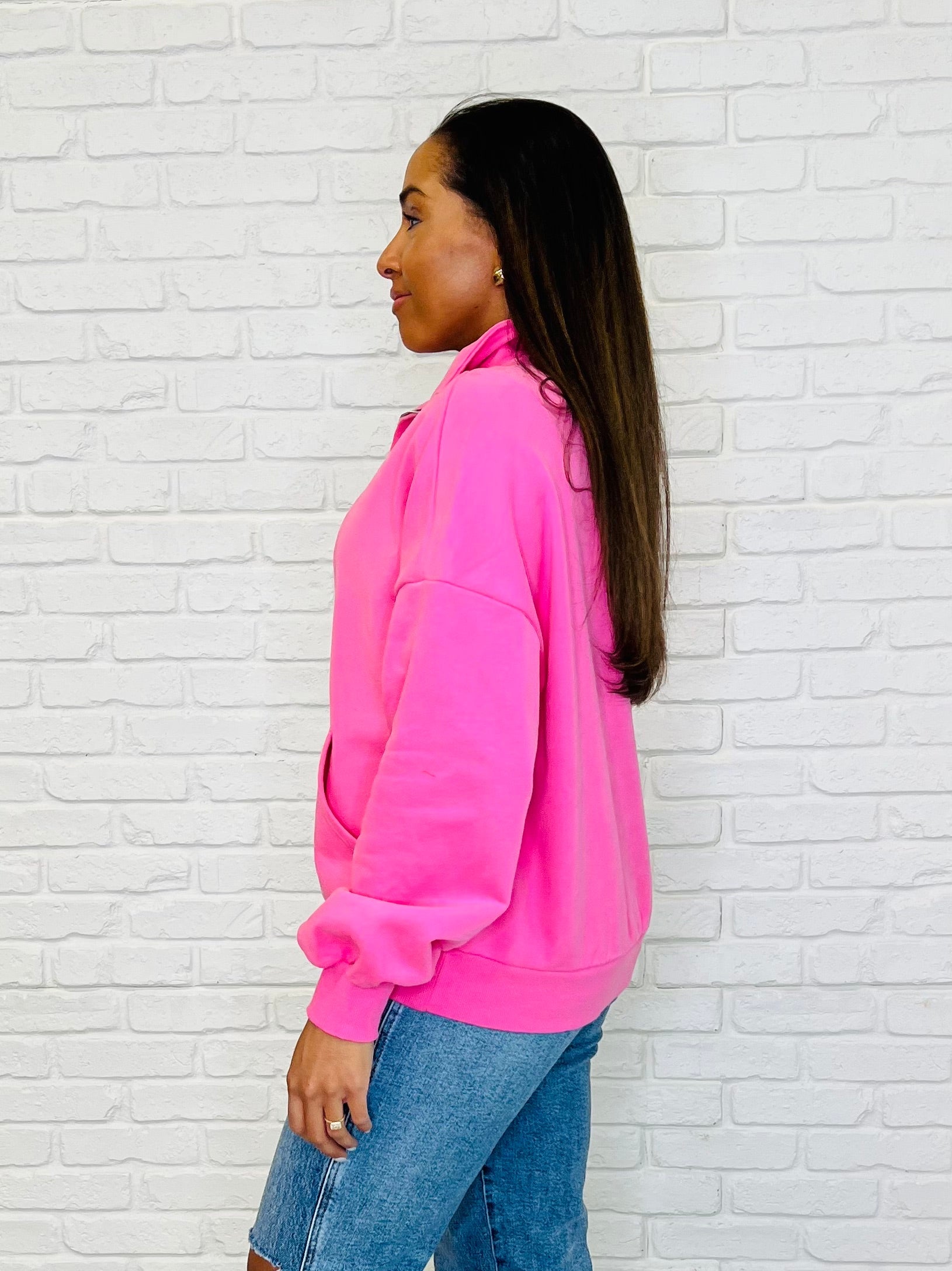 Bonbon Delight Half Zip Pullover in Pink-Womens-Stay Foxy Boutique, Florissant, Missouri