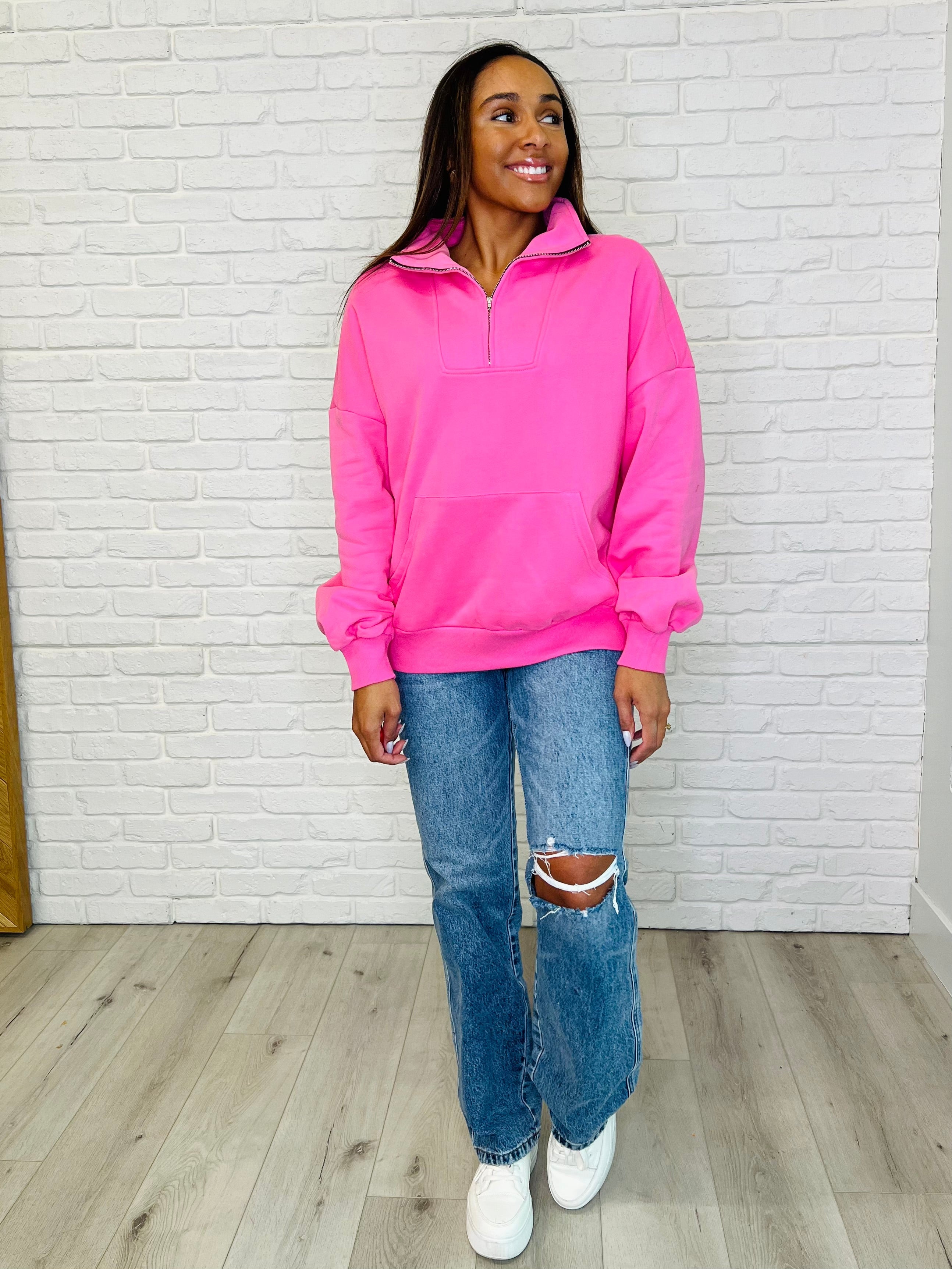 Bonbon Delight Half Zip Pullover in Pink-Womens-Stay Foxy Boutique, Florissant, Missouri