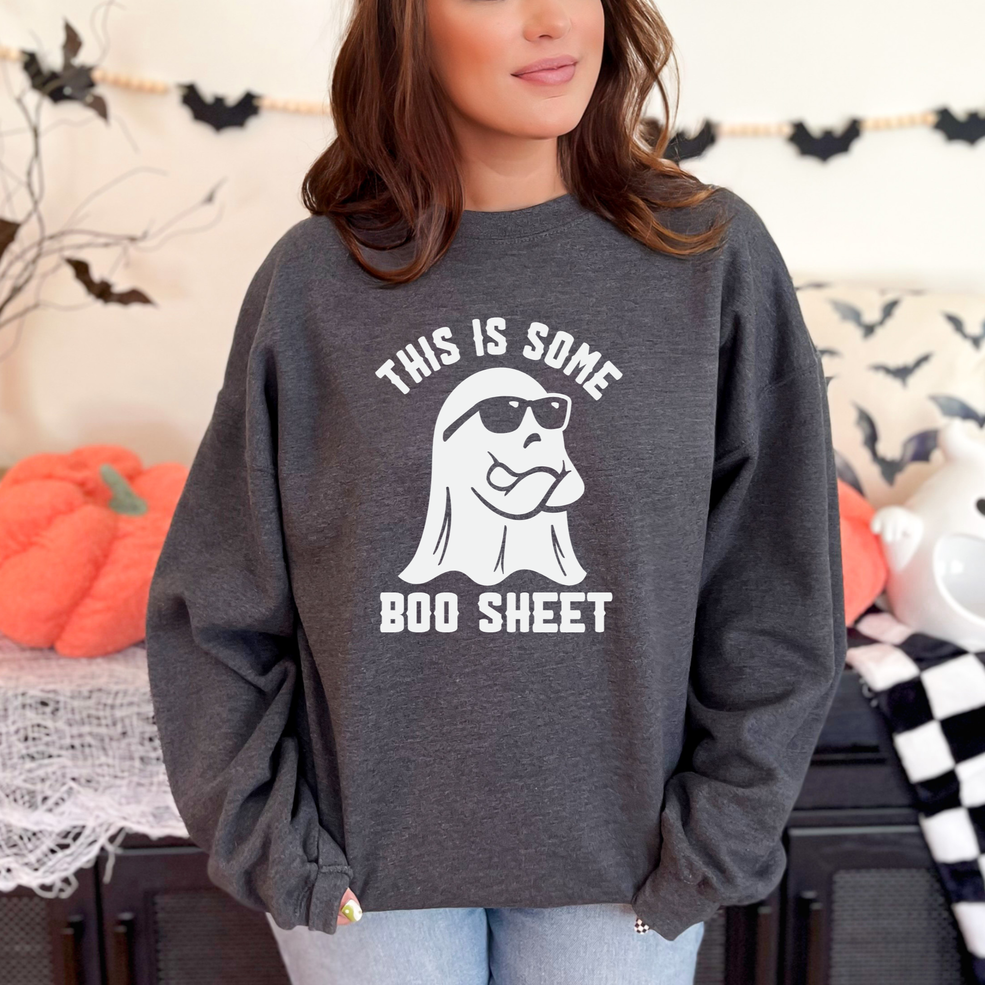 Boo Sheet Sweatshirt-Womens-Stay Foxy Boutique, Florissant, Missouri