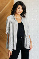 Boxy Striped Button Up in Black-Tops-Stay Foxy Boutique, Florissant, Missouri