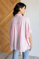 Boxy Striped Button Up in Hot Pink-Tops-Stay Foxy Boutique, Florissant, Missouri