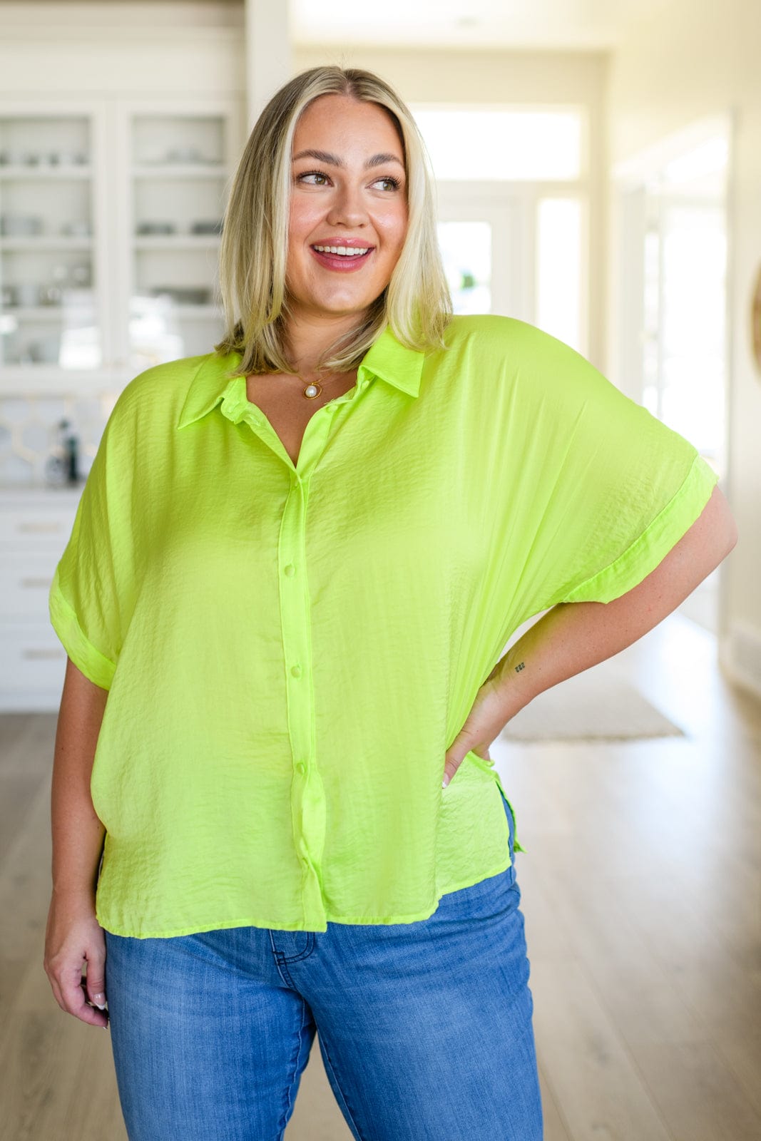 Bright Idea Button Down in Citrus-Tops-Stay Foxy Boutique, Florissant, Missouri