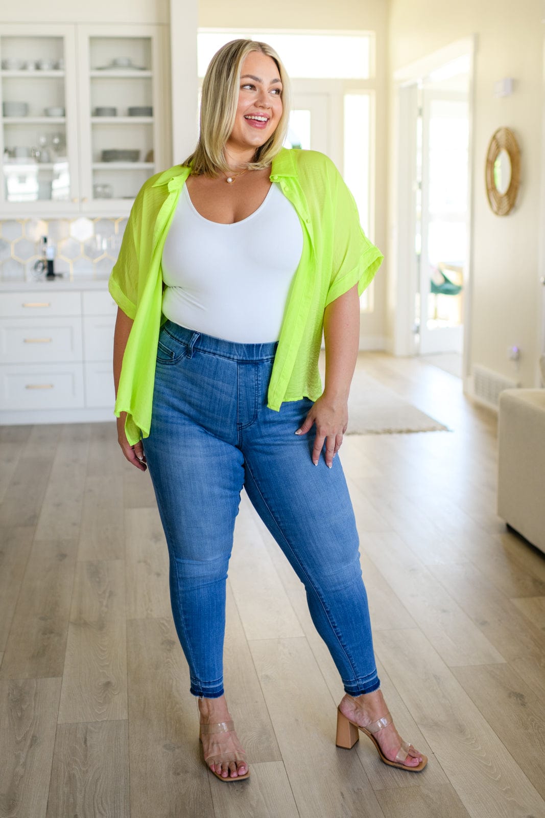 Bright Idea Button Down in Citrus-Tops-Stay Foxy Boutique, Florissant, Missouri