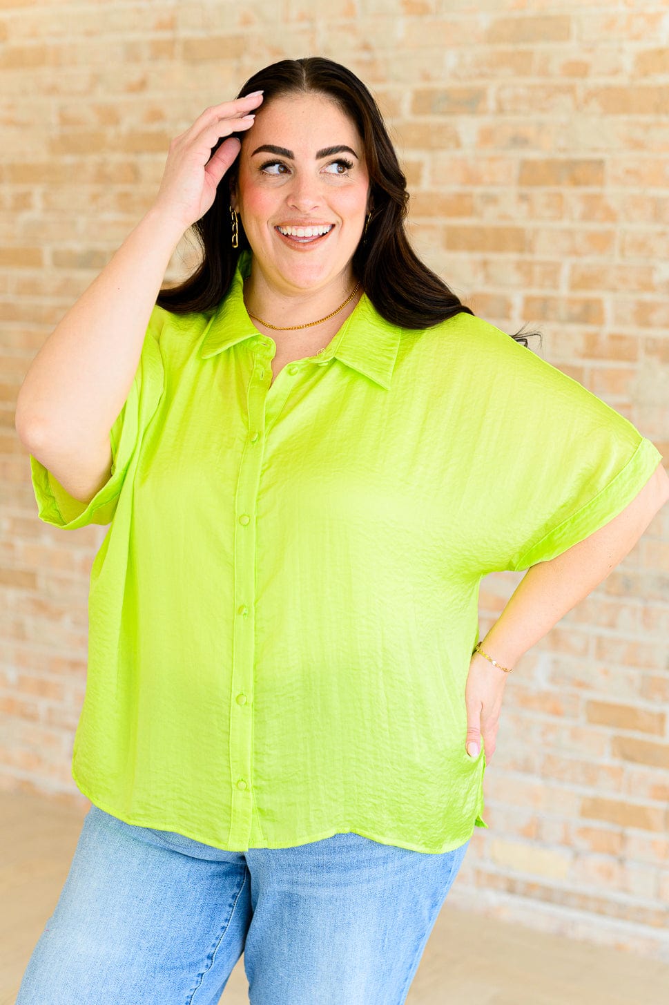 Bright Idea Button Down in Citrus-Tops-Stay Foxy Boutique, Florissant, Missouri