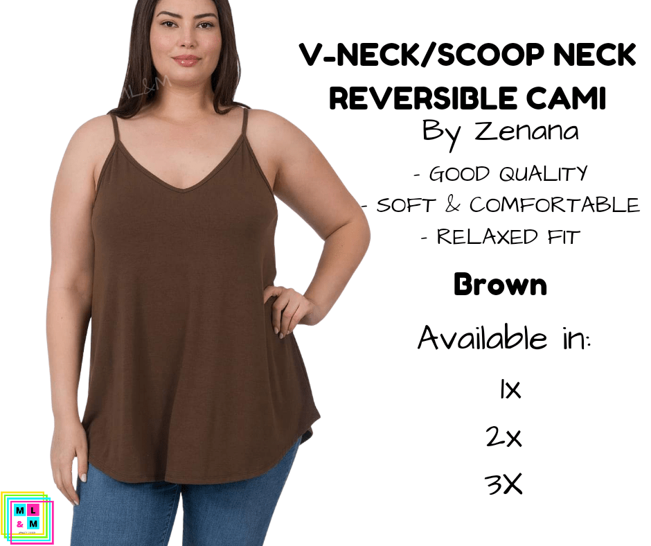 PLUS V-Neck/Scoop Neck Reversible Cami - Brown-Tank Top-Stay Foxy Boutique, Florissant, Missouri