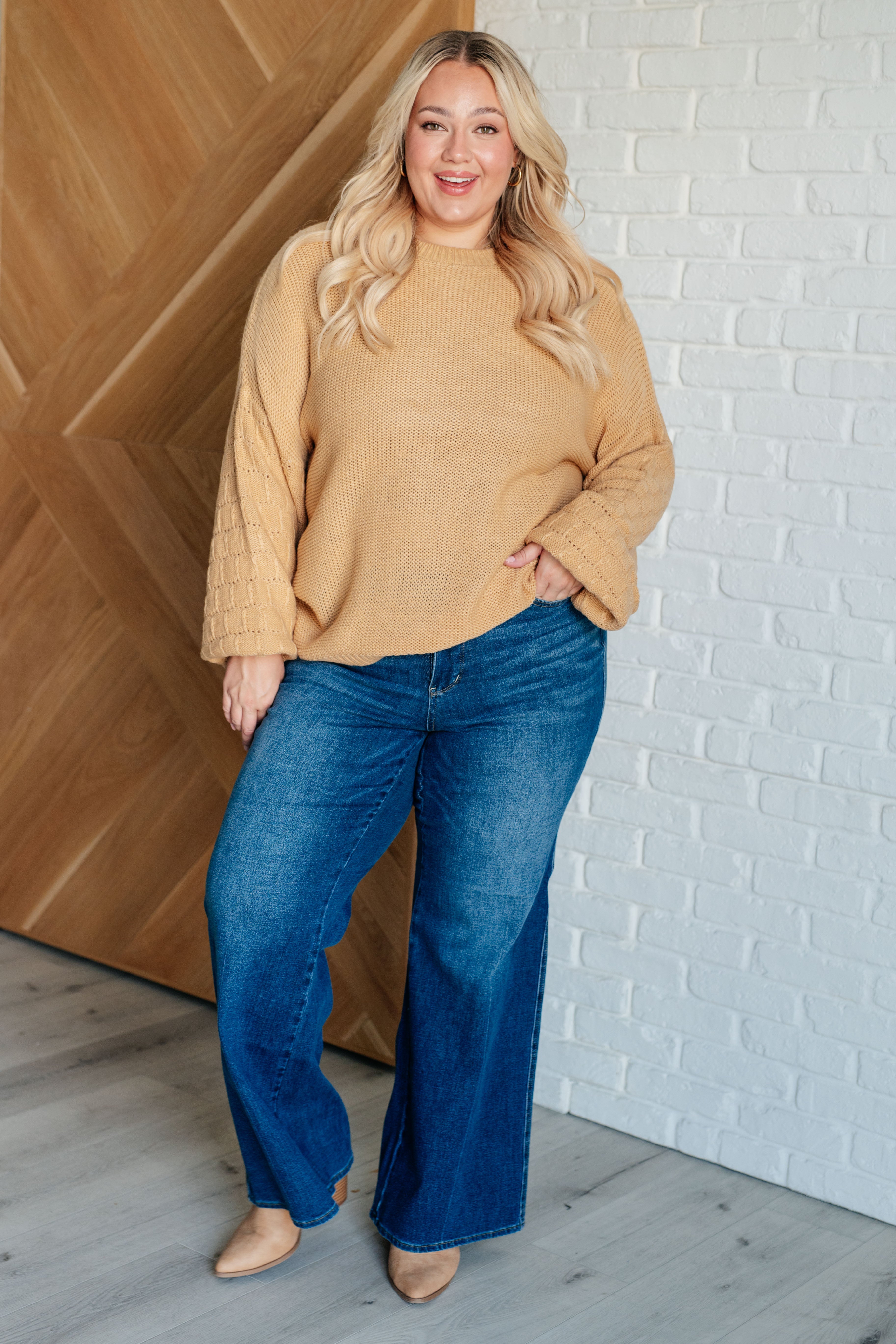 Bubbly Personality Bubble Sleeve Sweater in Wheat-Tops-Stay Foxy Boutique, Florissant, Missouri