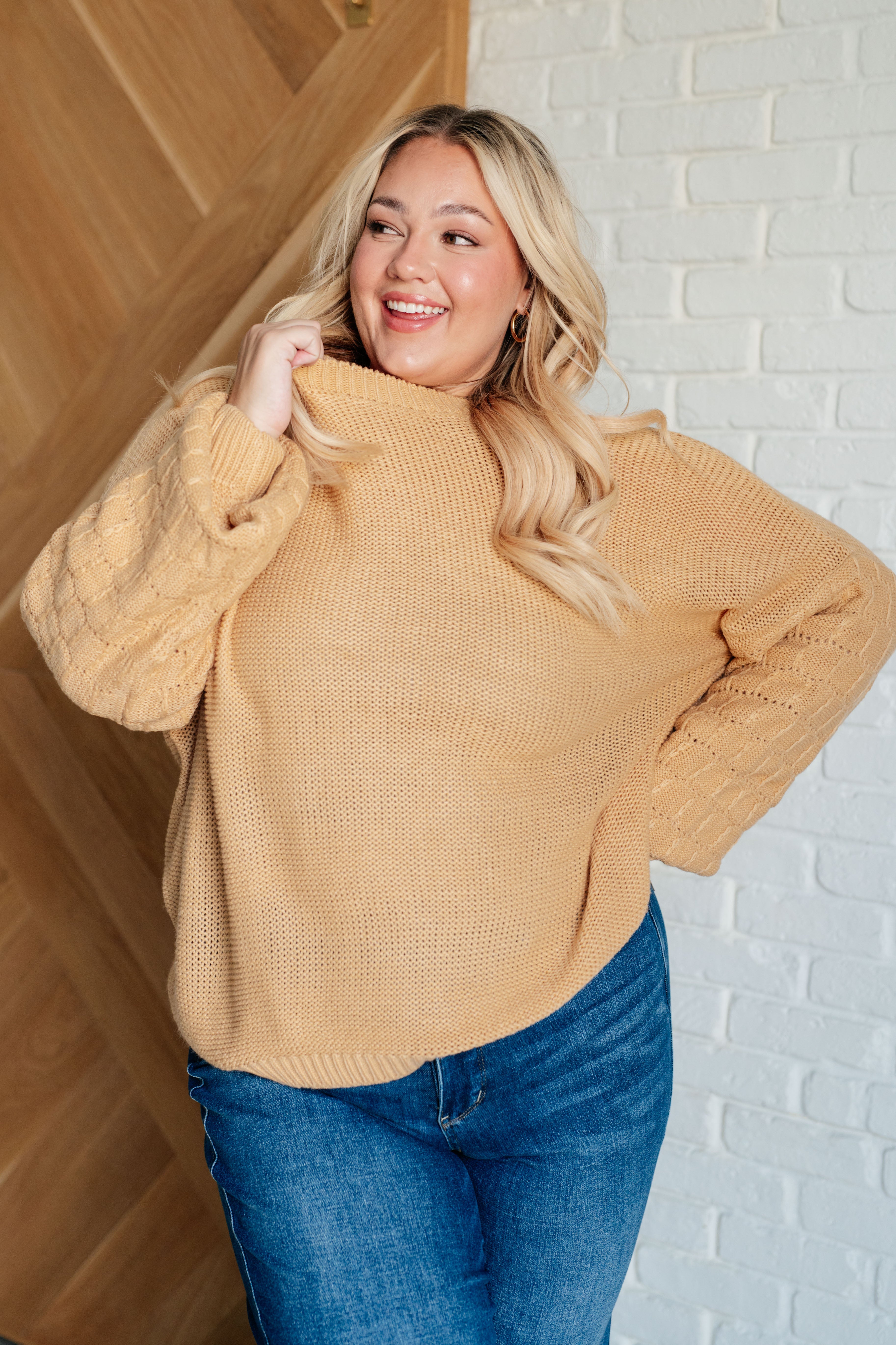 Bubbly Personality Bubble Sleeve Sweater in Wheat-Tops-Stay Foxy Boutique, Florissant, Missouri