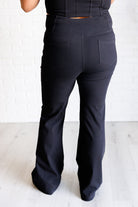 Building Habits Twill Flared Crossover Waist Pant in Black-Bottoms-Stay Foxy Boutique, Florissant, Missouri