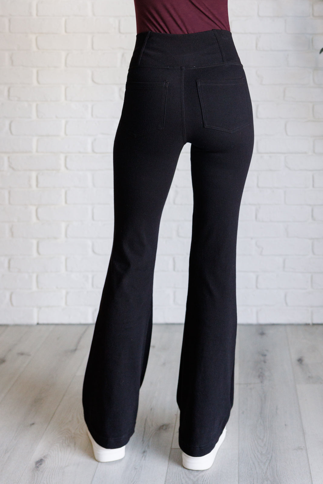 Building Habits Twill Flared Crossover Waist Pant in Black-Bottoms-Stay Foxy Boutique, Florissant, Missouri