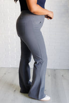 Building Habits Twill Flared Crossover Waist Pant in Titanium-Bottoms-Stay Foxy Boutique, Florissant, Missouri