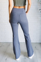 Building Habits Twill Flared Crossover Waist Pant in Titanium-Bottoms-Stay Foxy Boutique, Florissant, Missouri