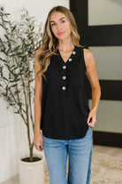 Buttoned Up Buttercup Sleeveless Top in Black-Womens-Stay Foxy Boutique, Florissant, Missouri