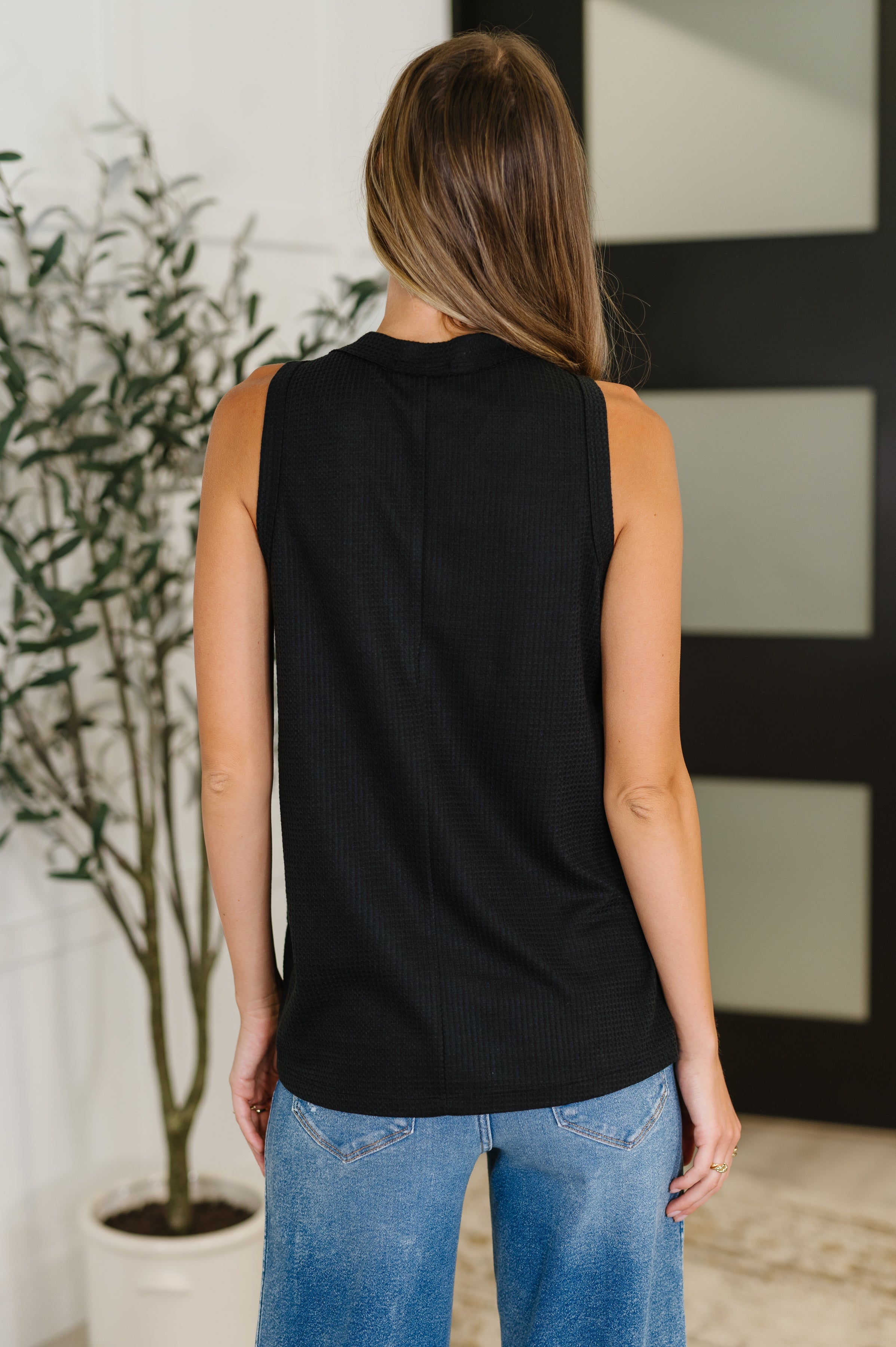 Buttoned Up Buttercup Sleeveless Top in Black-Womens-Stay Foxy Boutique, Florissant, Missouri