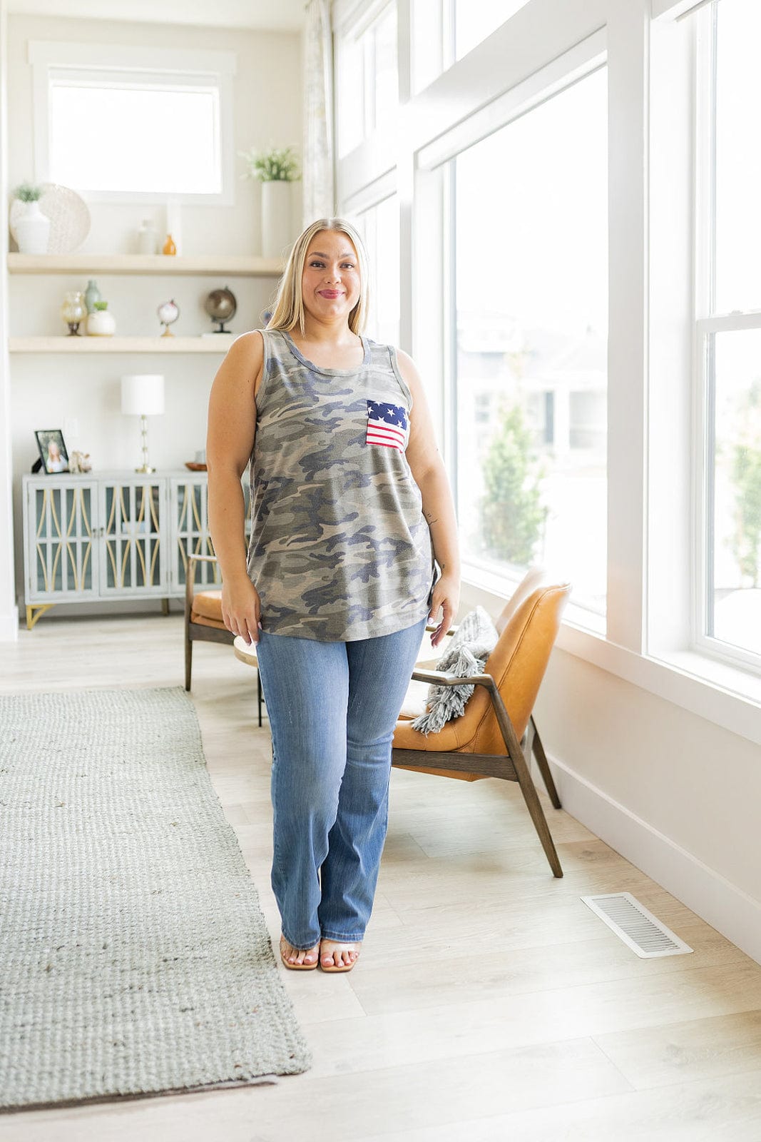 Camouflage Flag Pocket Tank-Tops-Stay Foxy Boutique, Florissant, Missouri