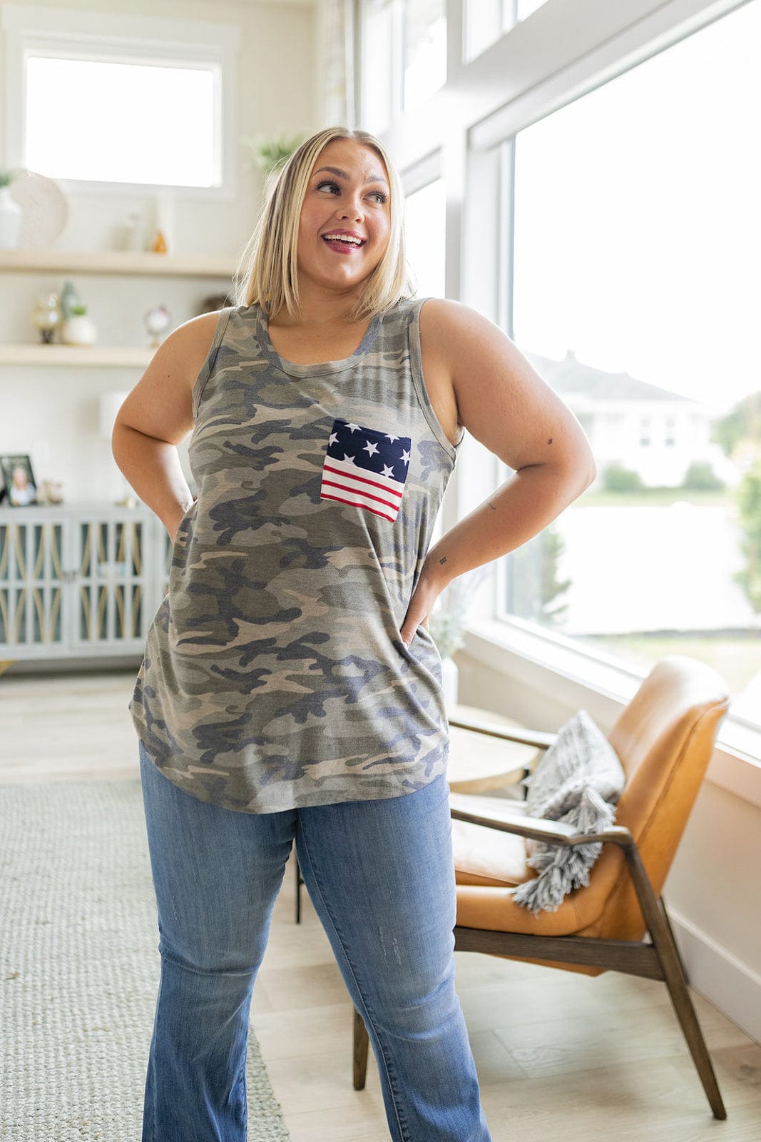 Camouflage Flag Pocket Tank-Tops-Stay Foxy Boutique, Florissant, Missouri