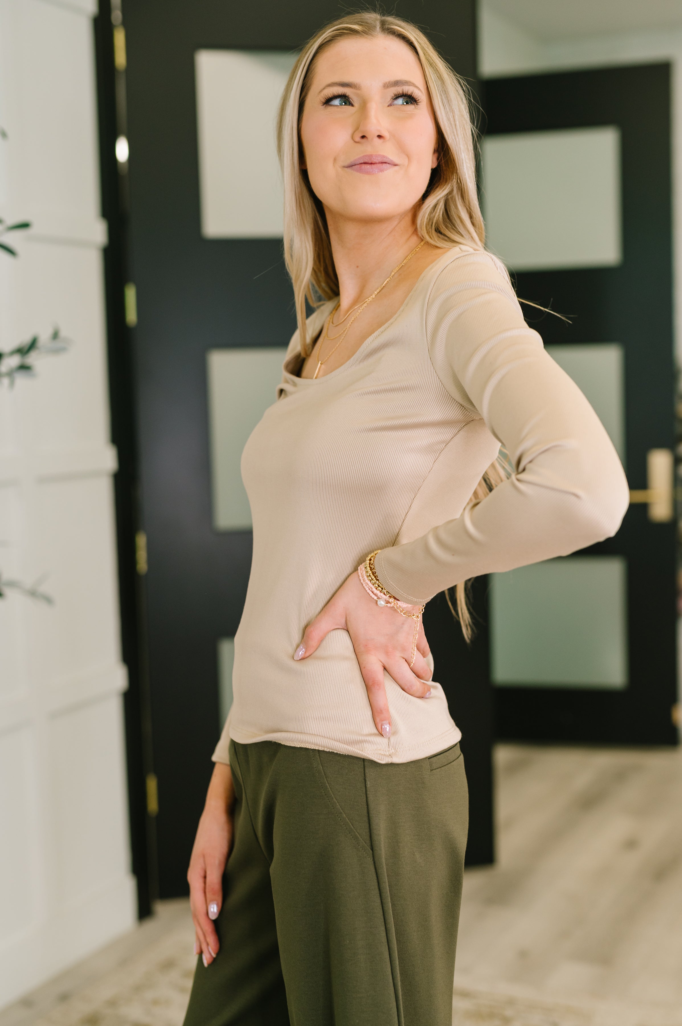 Can You Believe It Basic Long Sleeve Top In Sand-Womens-Stay Foxy Boutique, Florissant, Missouri