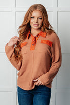 Can't Imagine Why Waffle Knit Contrast Trim Top-Tops-Stay Foxy Boutique, Florissant, Missouri