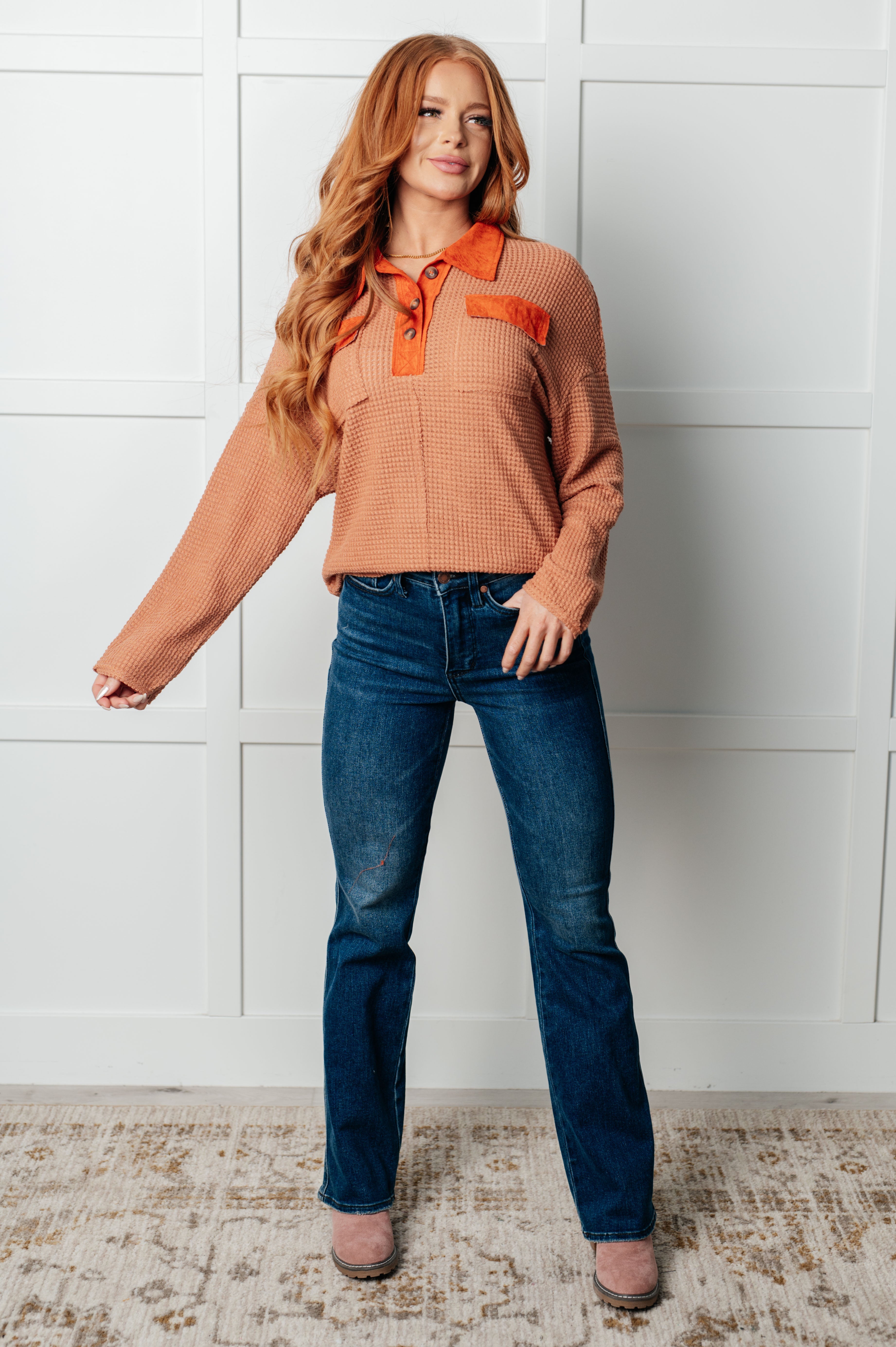 Can't Imagine Why Waffle Knit Contrast Trim Top-Tops-Stay Foxy Boutique, Florissant, Missouri