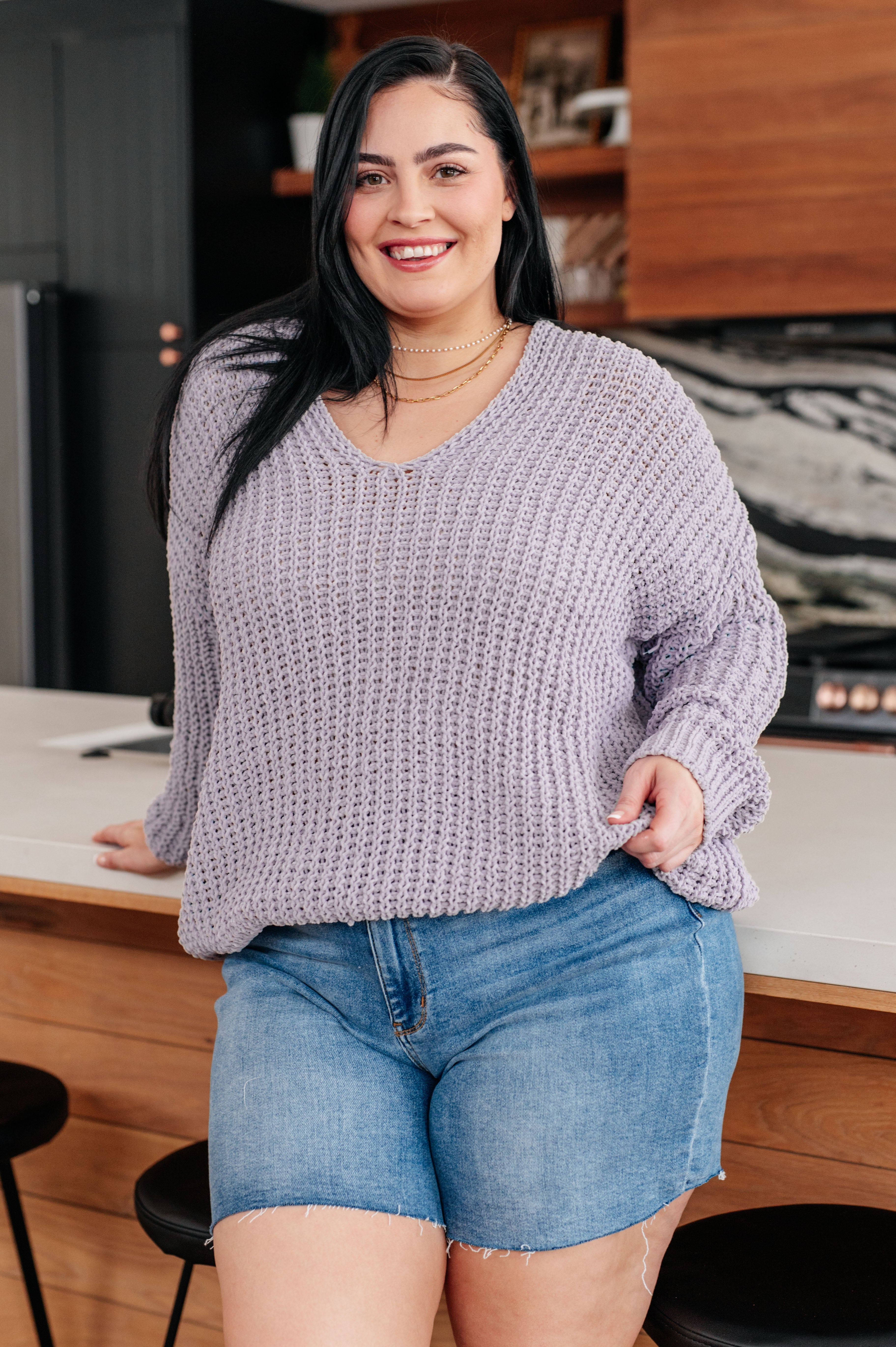Captured My Interest Chunky V-Neck Sweater-Tops-Stay Foxy Boutique, Florissant, Missouri