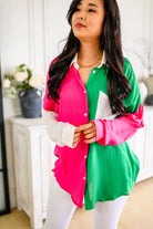 Capture the Day Two Toned Button Up Kelly-Tops-Stay Foxy Boutique, Florissant, Missouri