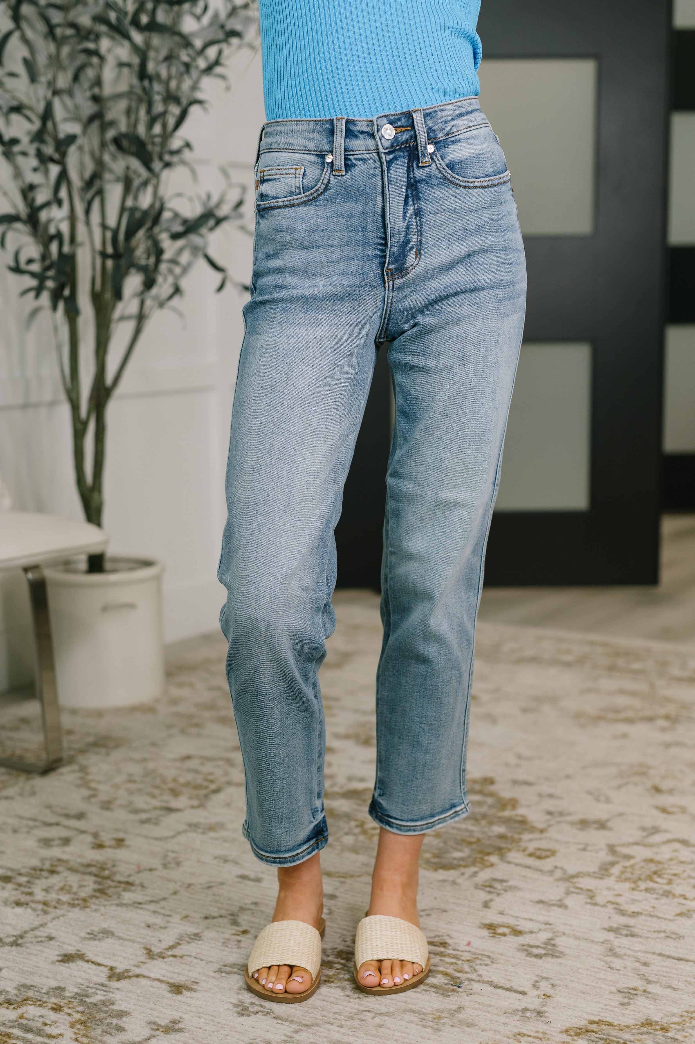 Carla High Waist Ankle Straight Jean in Break Through Blue-Womens-Stay Foxy Boutique, Florissant, Missouri