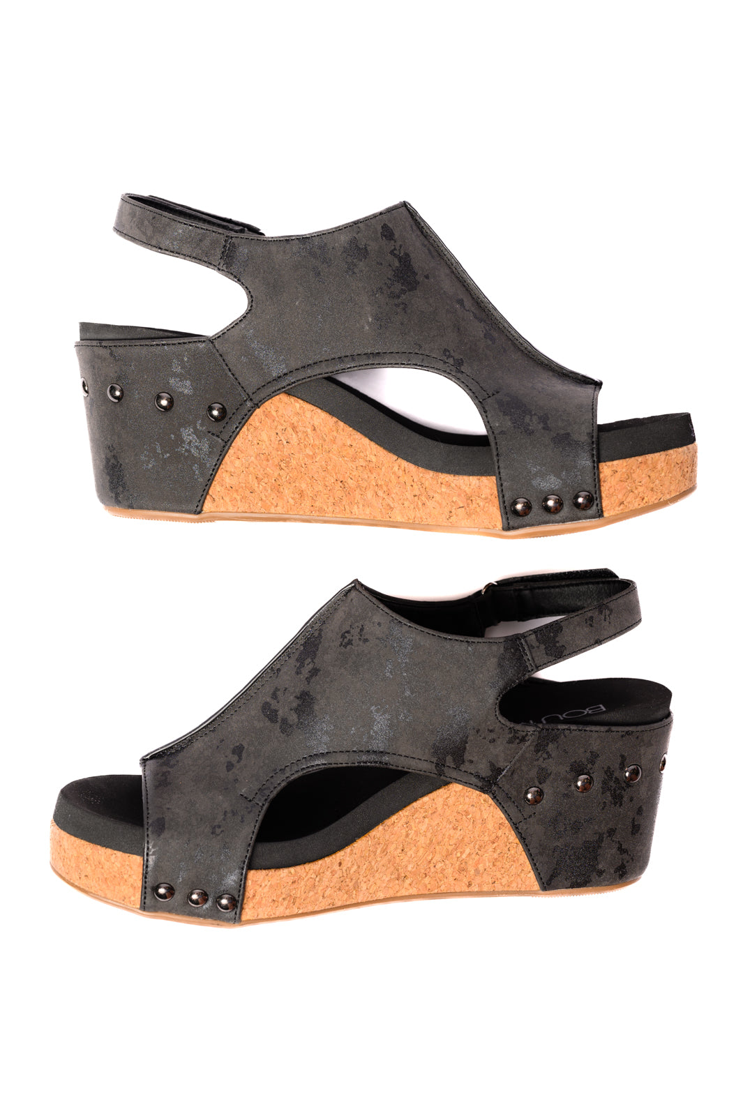 Carley Wedge Sandals in Black Metallic-Womens-Stay Foxy Boutique, Florissant, Missouri