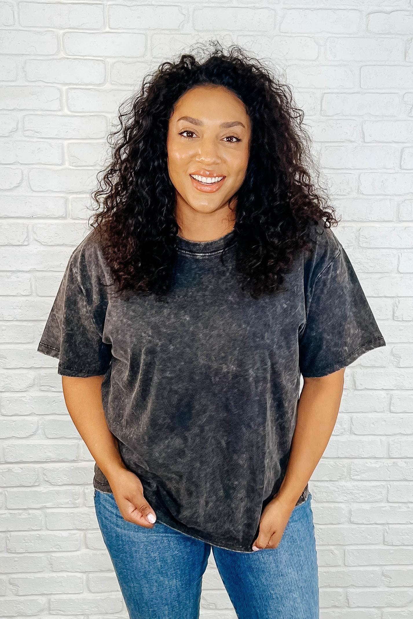 Casual Basic Drop Shoulder Oversized Tee in Ash Black-Womens-Stay Foxy Boutique, Florissant, Missouri