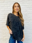 Casual Basic Drop Shoulder Oversized Tee in Ash Black-Womens-Stay Foxy Boutique, Florissant, Missouri