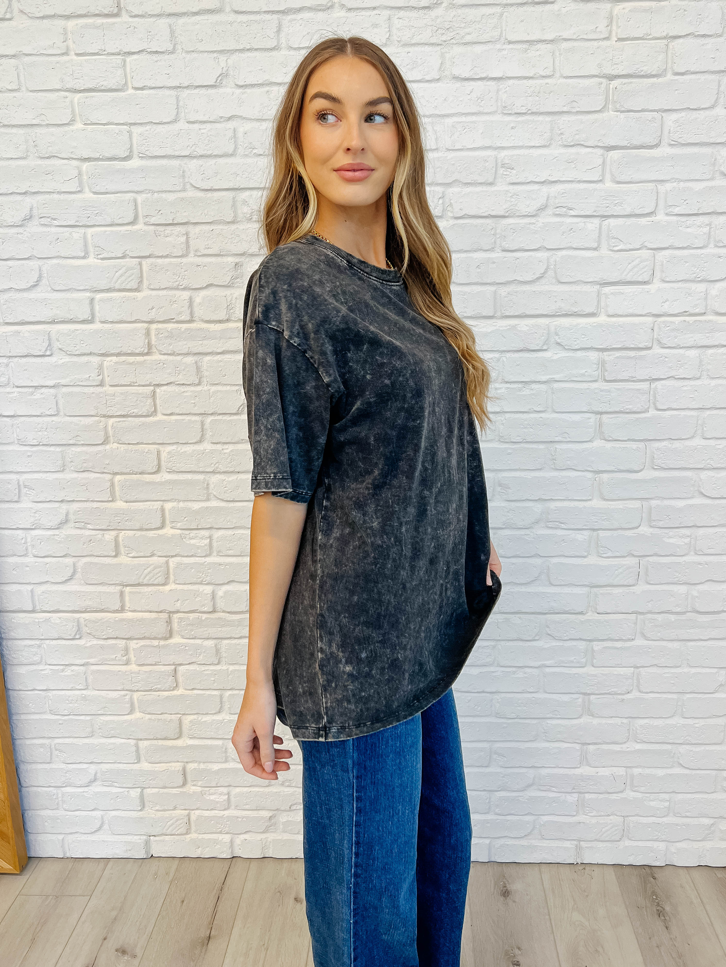 Casual Basic Drop Shoulder Oversized Tee in Ash Black-Womens-Stay Foxy Boutique, Florissant, Missouri