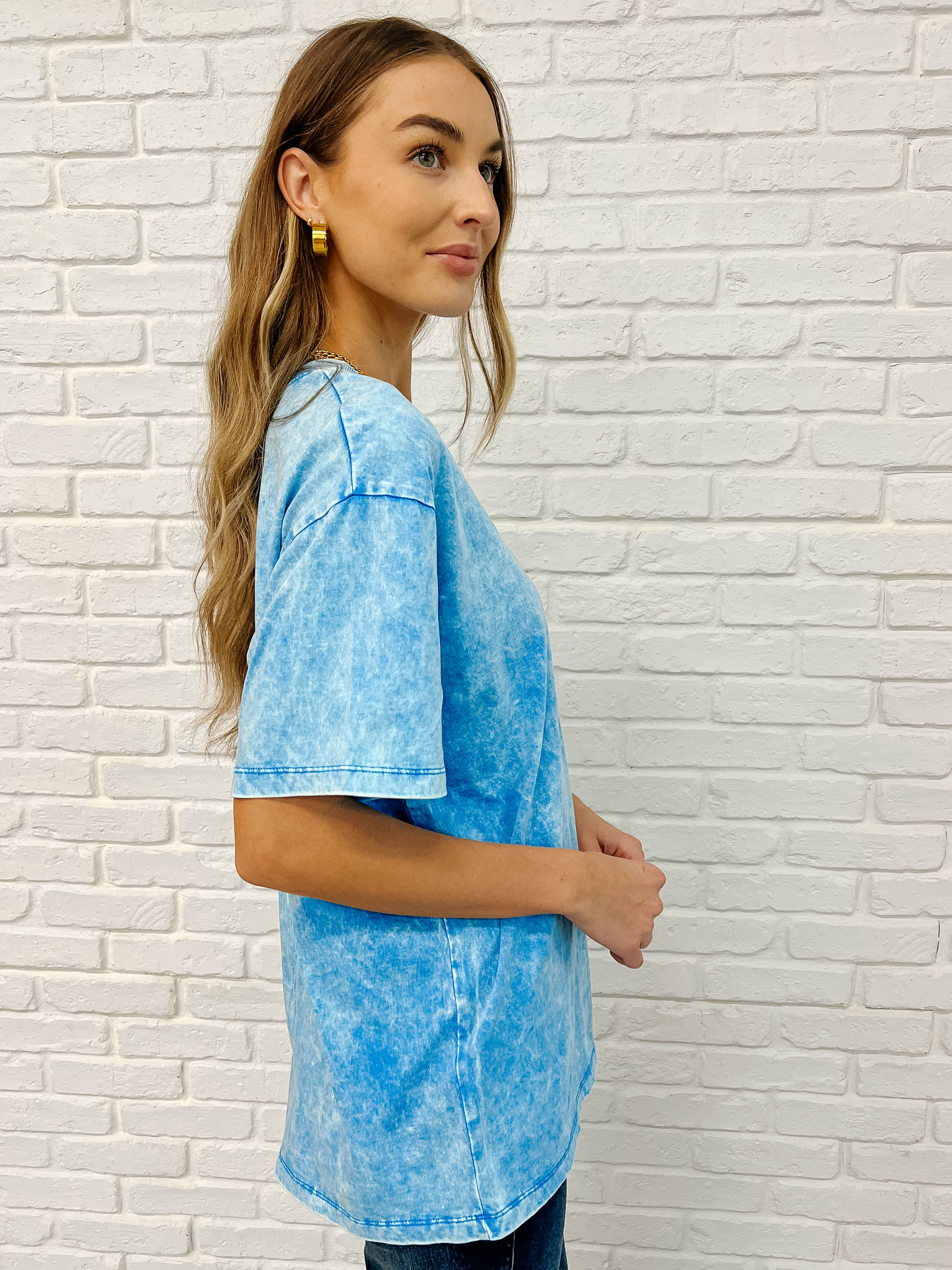 Casual Basic Drop Shoulder Oversized Tee in Deep Sky-Womens-Stay Foxy Boutique, Florissant, Missouri