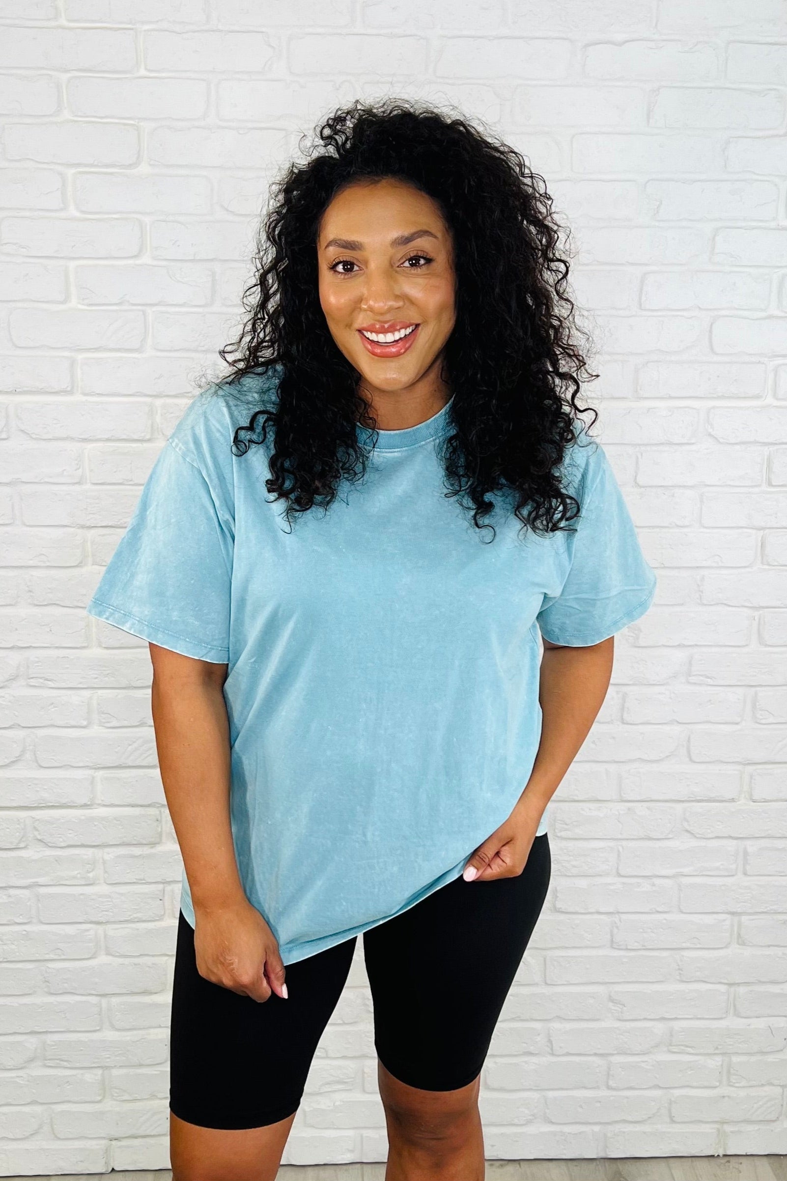 Casual Basic Drop Shoulder Oversized Tee in Dusty Teal-Womens-Stay Foxy Boutique, Florissant, Missouri