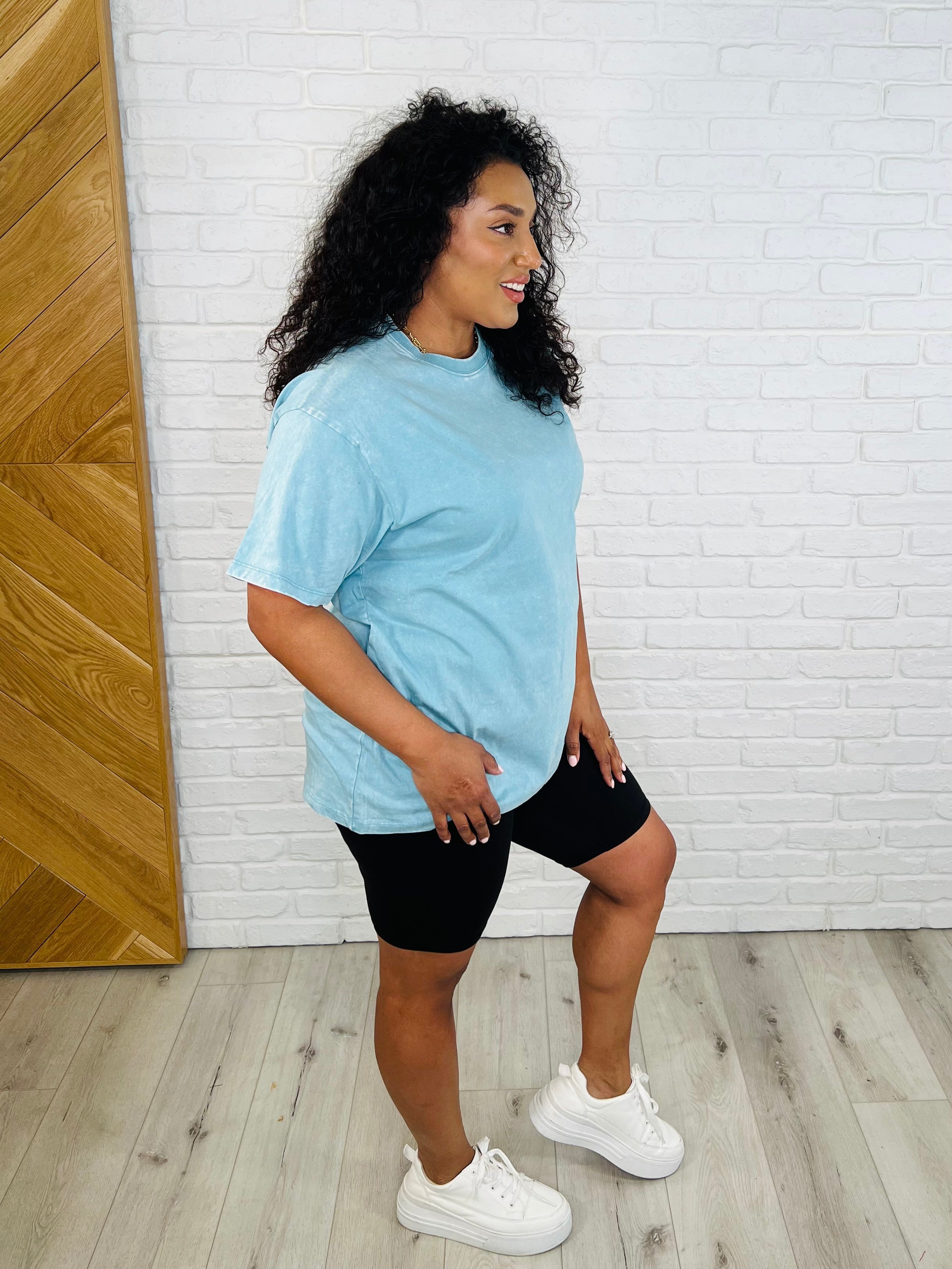 Casual Basic Drop Shoulder Oversized Tee in Dusty Teal-Womens-Stay Foxy Boutique, Florissant, Missouri