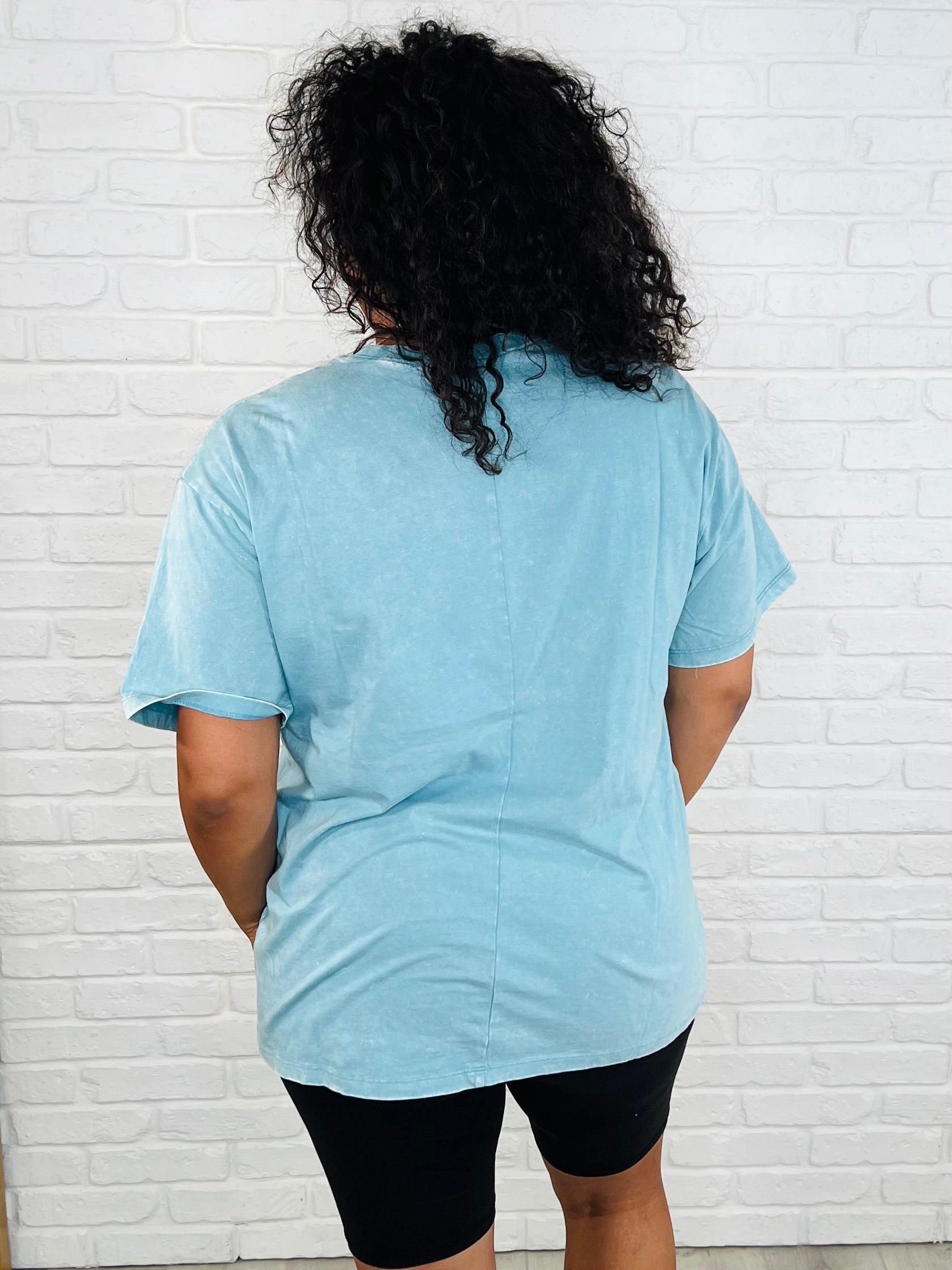 Casual Basic Drop Shoulder Oversized Tee in Dusty Teal-Womens-Stay Foxy Boutique, Florissant, Missouri