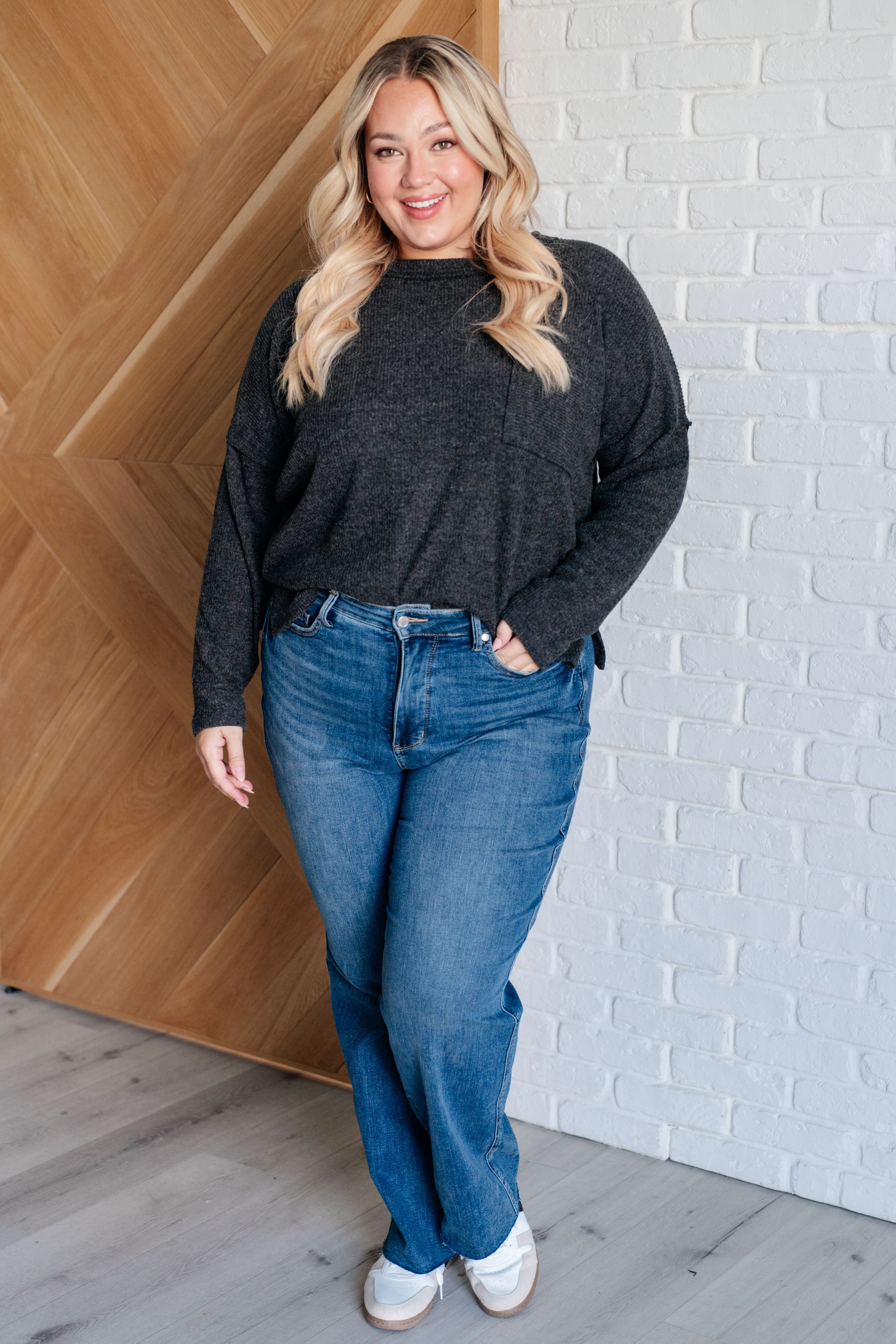 Casual Tuesday Ribbed Knit Sweater in Black-Tops-Stay Foxy Boutique, Florissant, Missouri