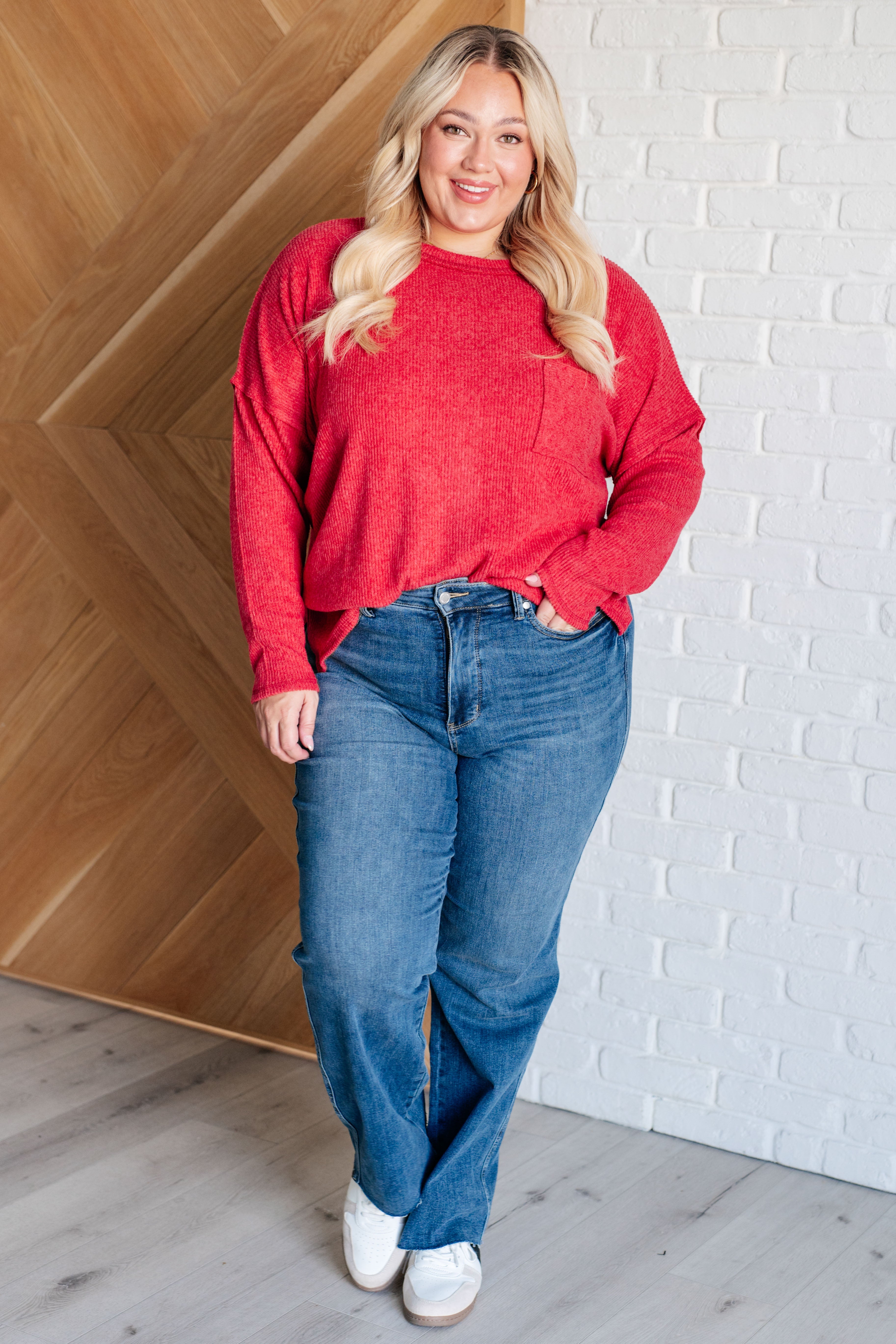 Casual Tuesday Ribbed Knit Sweater in Dark Red-Tops-Stay Foxy Boutique, Florissant, Missouri