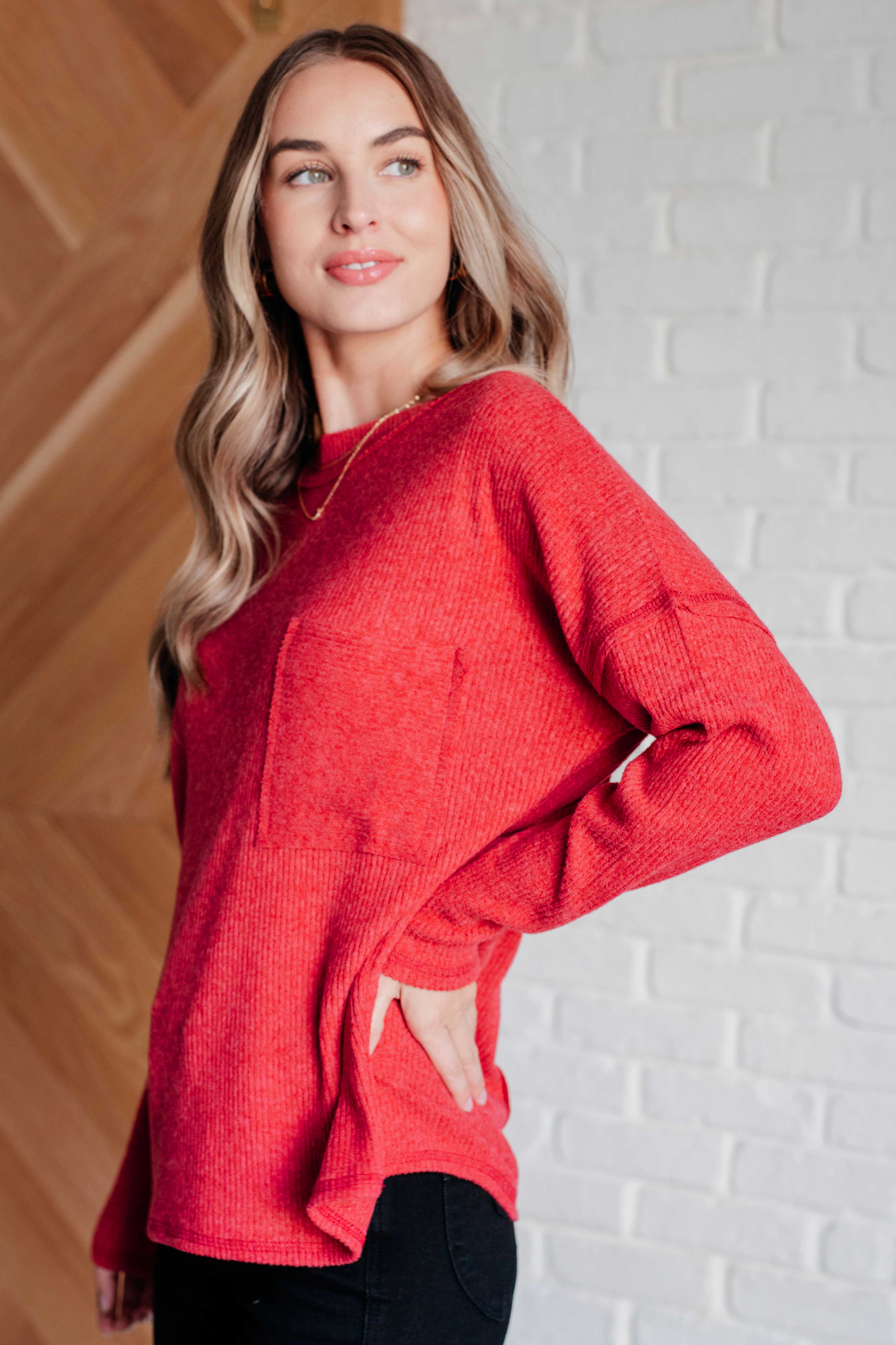 Casual Tuesday Ribbed Knit Sweater in Dark Red-Tops-Stay Foxy Boutique, Florissant, Missouri