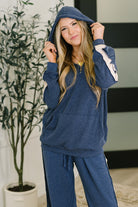 Certified Chiller Contrast Stripe Hoodie in Navy-Womens-Stay Foxy Boutique, Florissant, Missouri
