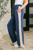 Certified Chiller Contrast Stripe Straight Leg Bottoms in Navy-Womens-Stay Foxy Boutique, Florissant, Missouri