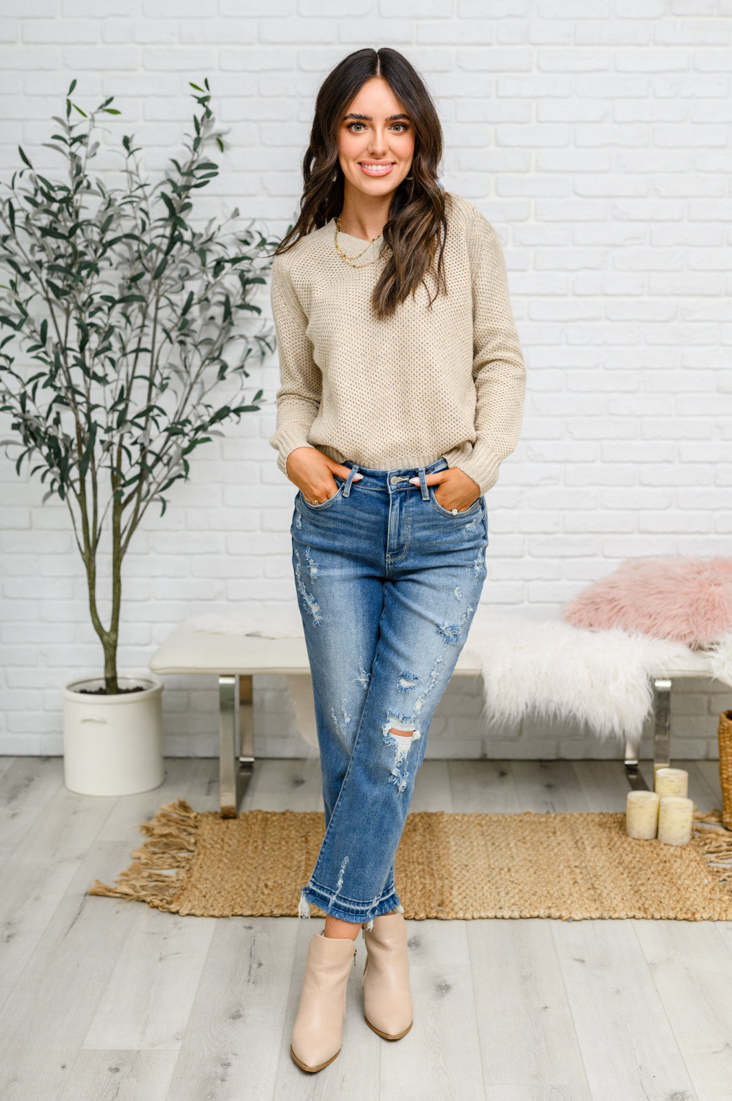 Chai Latte V-Neck Sweater in Oatmeal-Tops-Stay Foxy Boutique, Florissant, Missouri