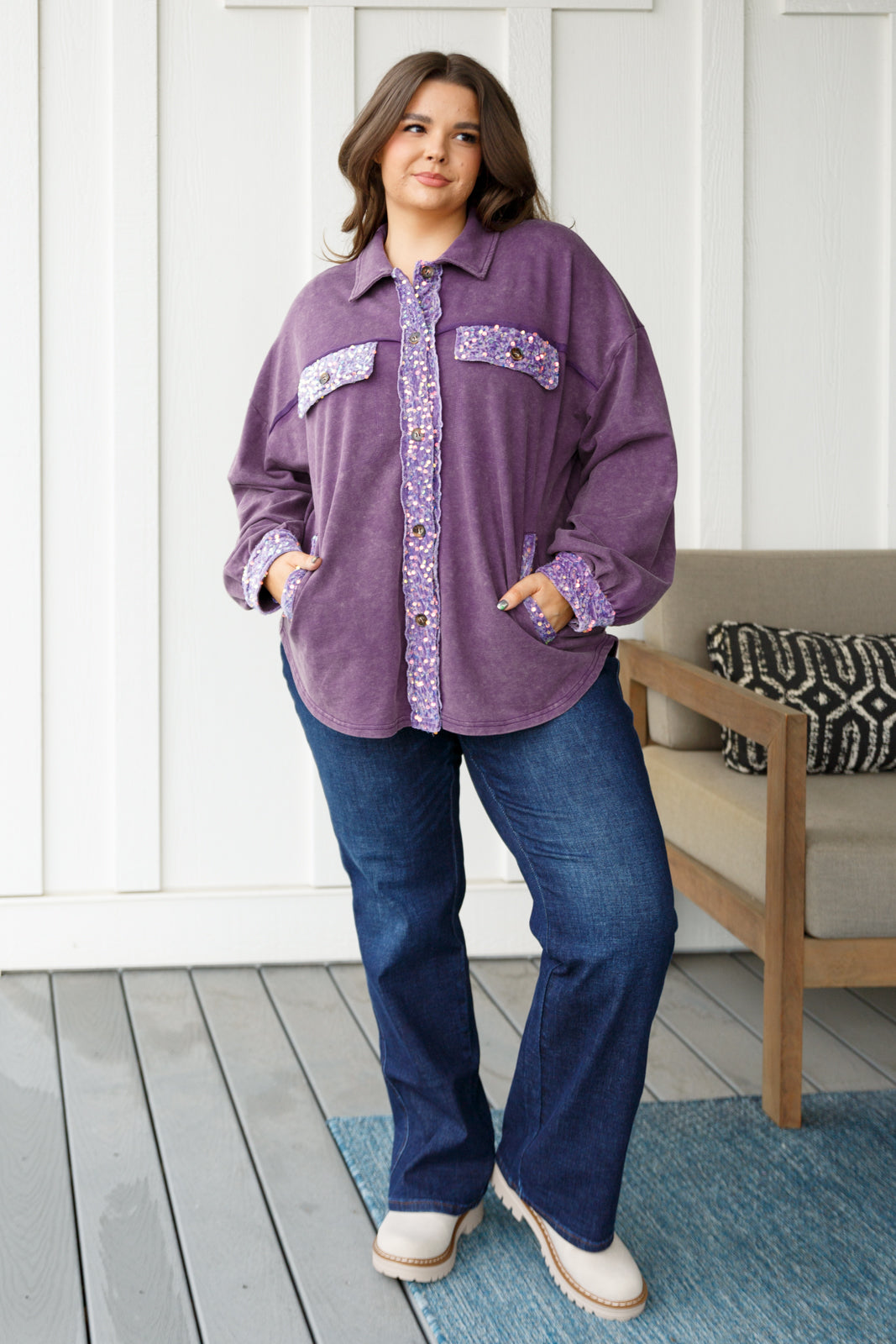 Chaos of Sequins Shacket in Purple-Layers-Stay Foxy Boutique, Florissant, Missouri